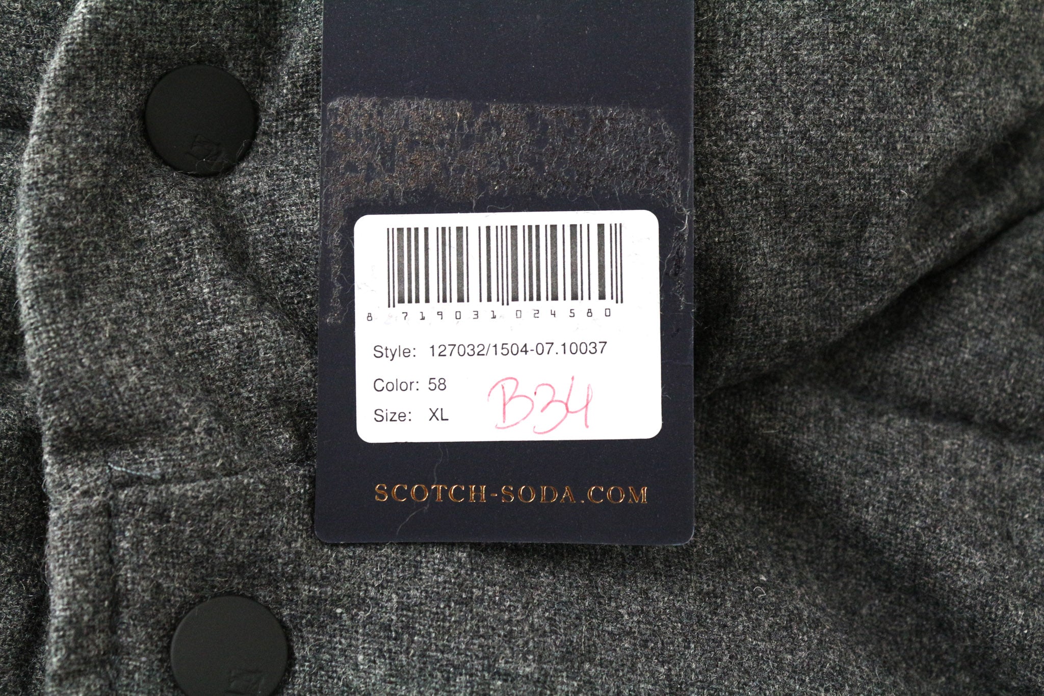 SCOTCH & SODA Men's XL Dark Grey Hooded Wool Blend Quilted Zip-Up Jacket