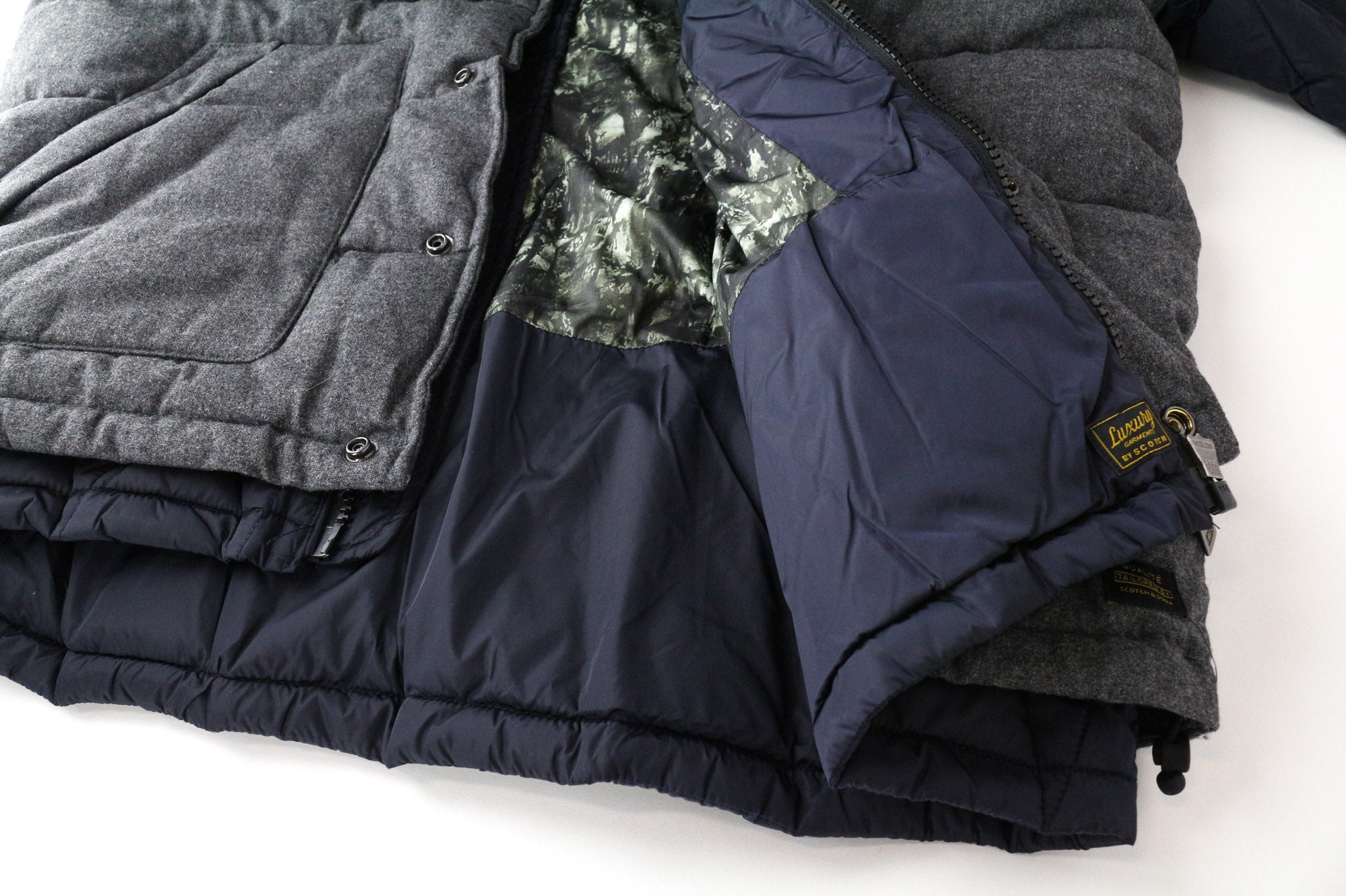 SCOTCH & SODA Men's XL Dark Grey Hooded Wool Blend Quilted Zip-Up Jacket