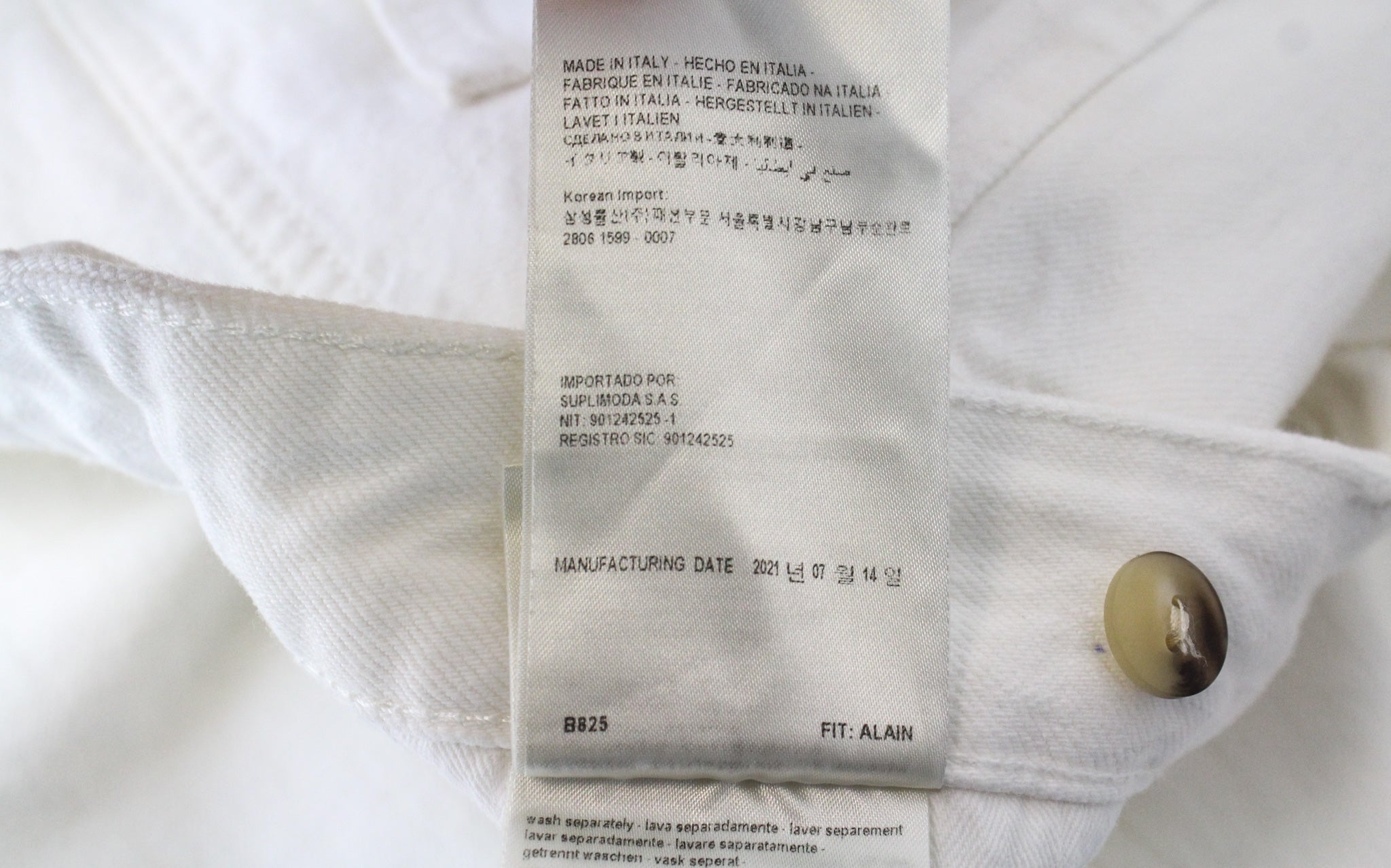 SUITSUPPLY Alain Men's Jeans W31/L32 White Selvedge Cotton Stretch Slim Fit