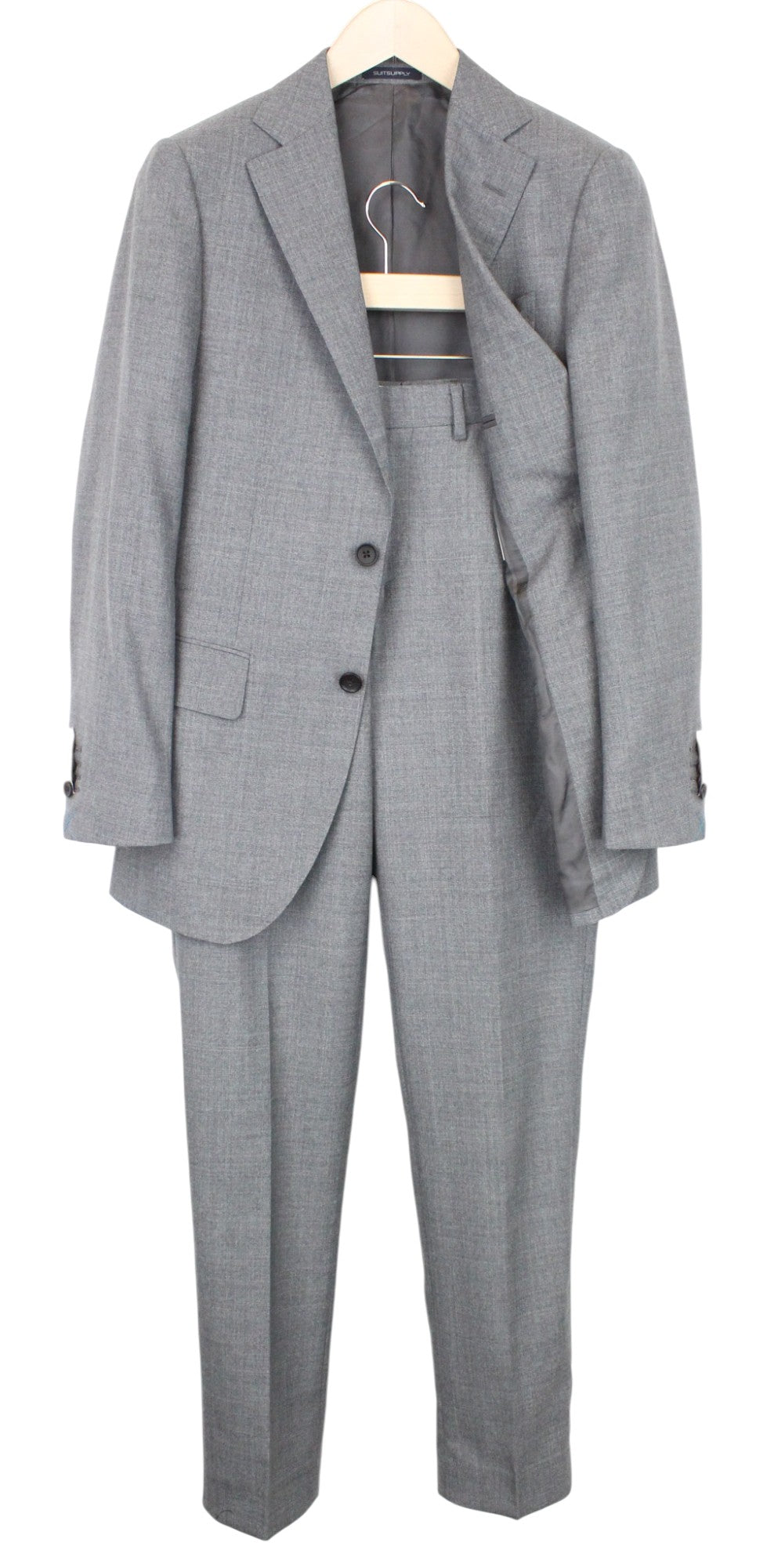 SUITSUPPLY Lazio Men's Suit UK34R Grey Slim Wool 2Pc Tropical Melange