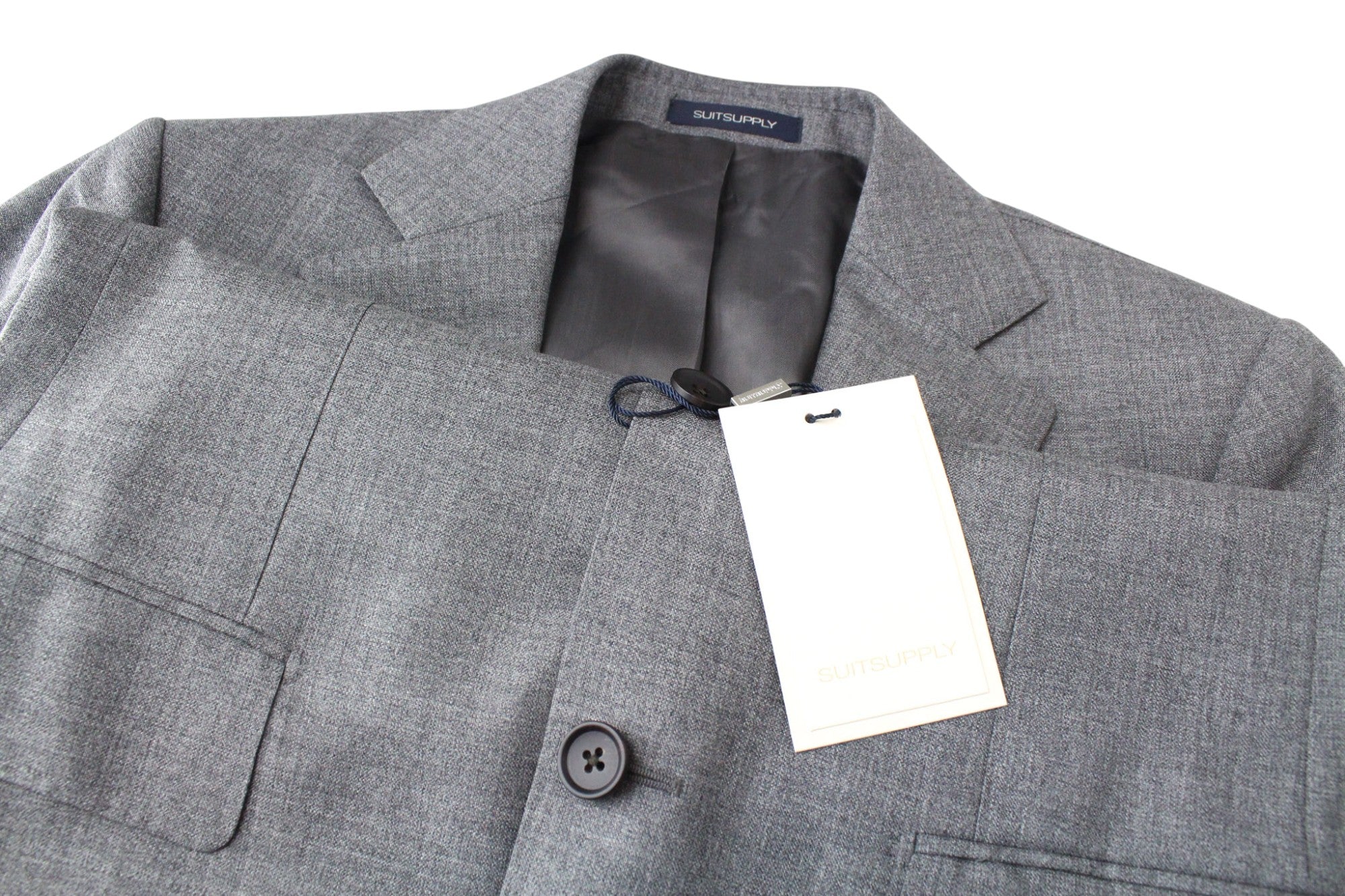 SUITSUPPLY Lazio Men's Suit UK34R Grey Slim Wool 2Pc Tropical Melange