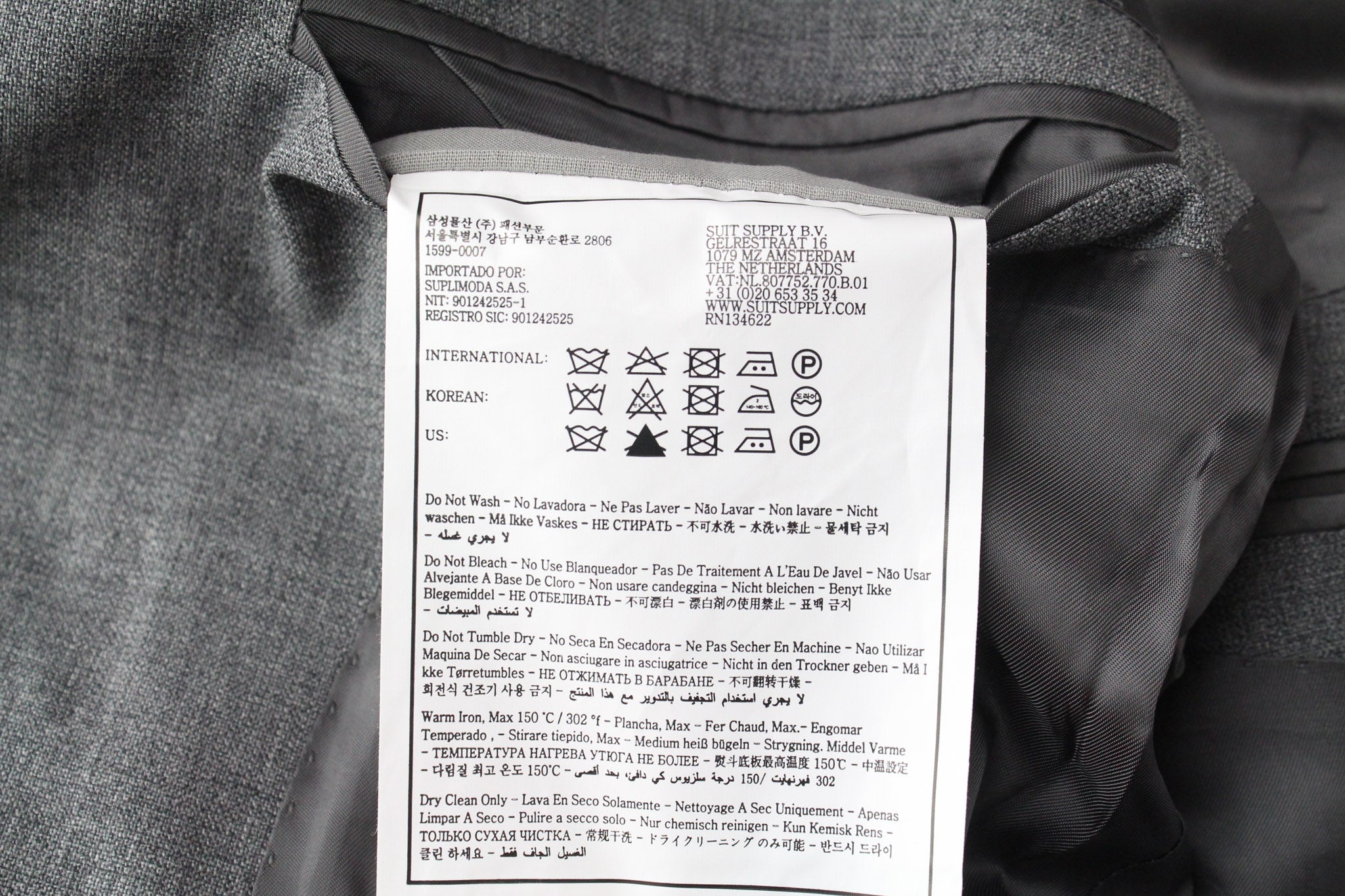 SUITSUPPLY Lazio Men's Suit UK34R Grey Slim Wool 2Pc Tropical Melange