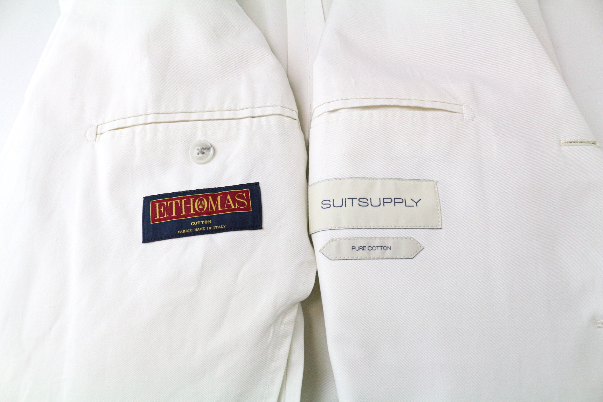 SUITSUPPLY Havana Men's Suit UK38R Slim White 2-Piece Pure Cotton Twill Jetted