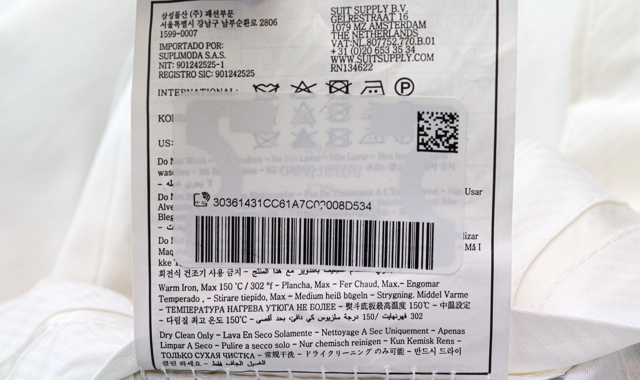 SUITSUPPLY Havana Men's Suit UK38R Slim White 2-Piece Pure Cotton Twill Jetted