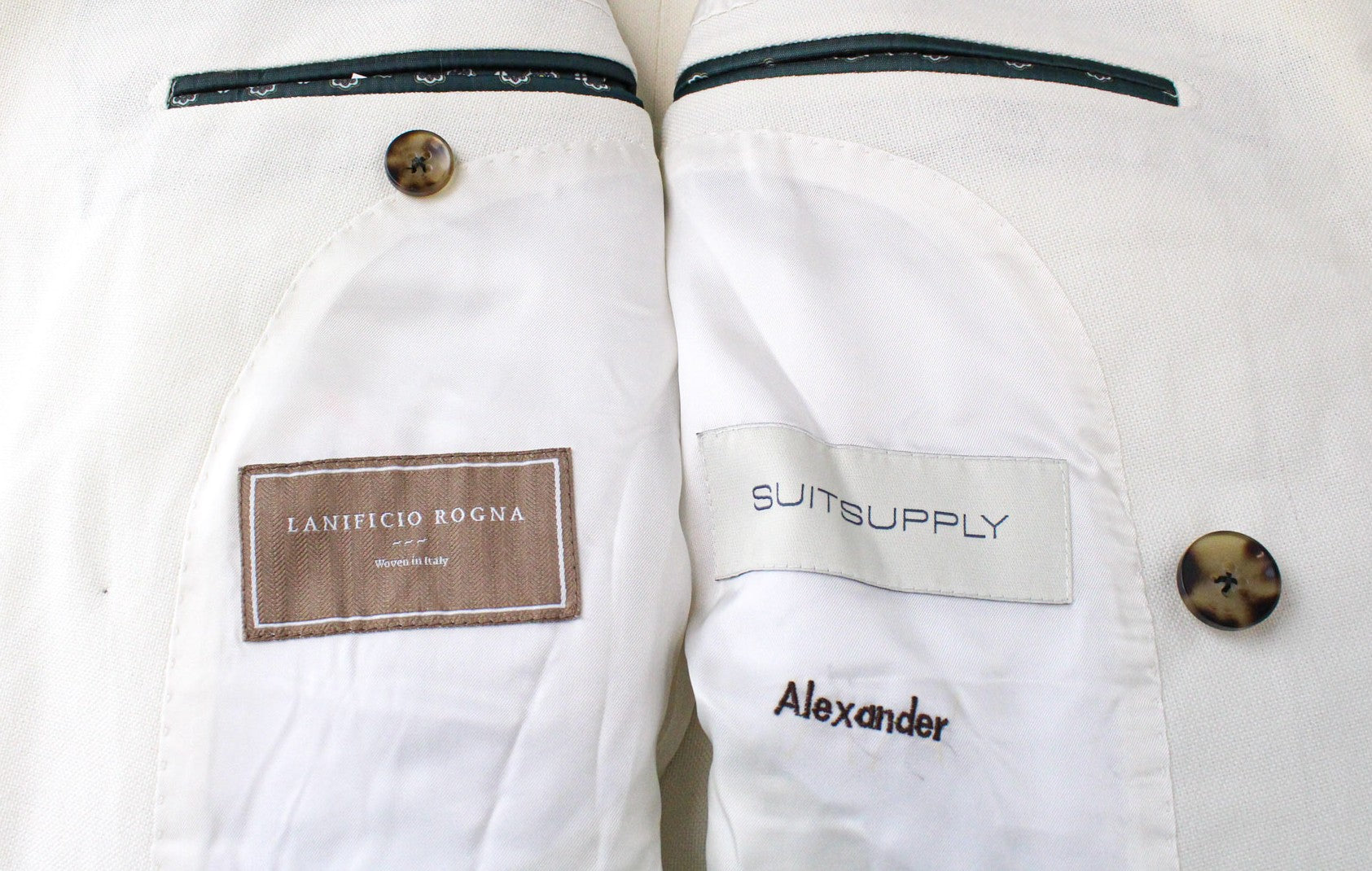 SUITSUPPLY La Spalla Suit UK30R Men's Off-White 2pc Slim Fit Wool Classic