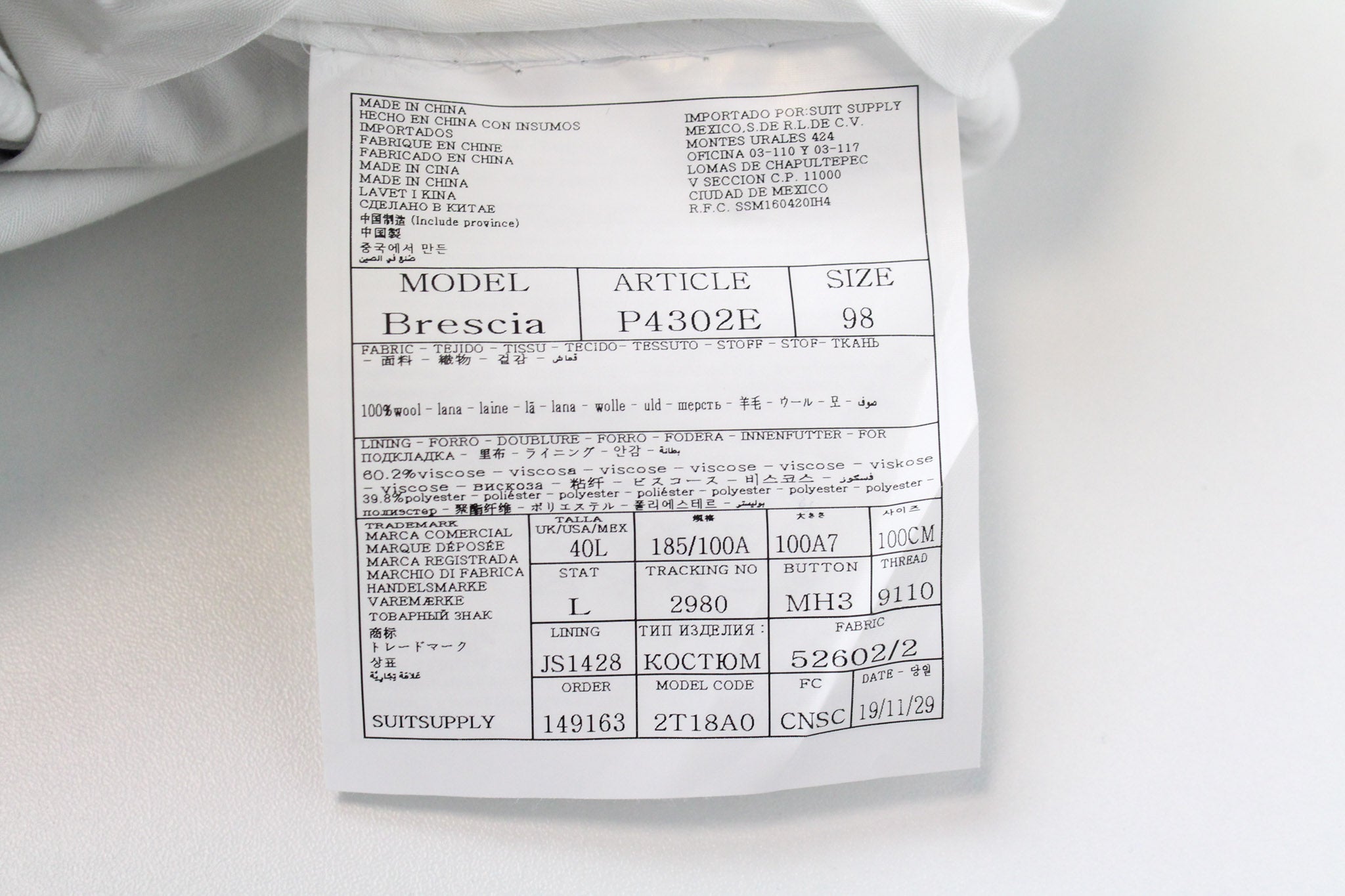 SUITSUPPLY Lazio La Spalla Men's Suit UK40L Slim Blue Wool 3Pc Super 150's