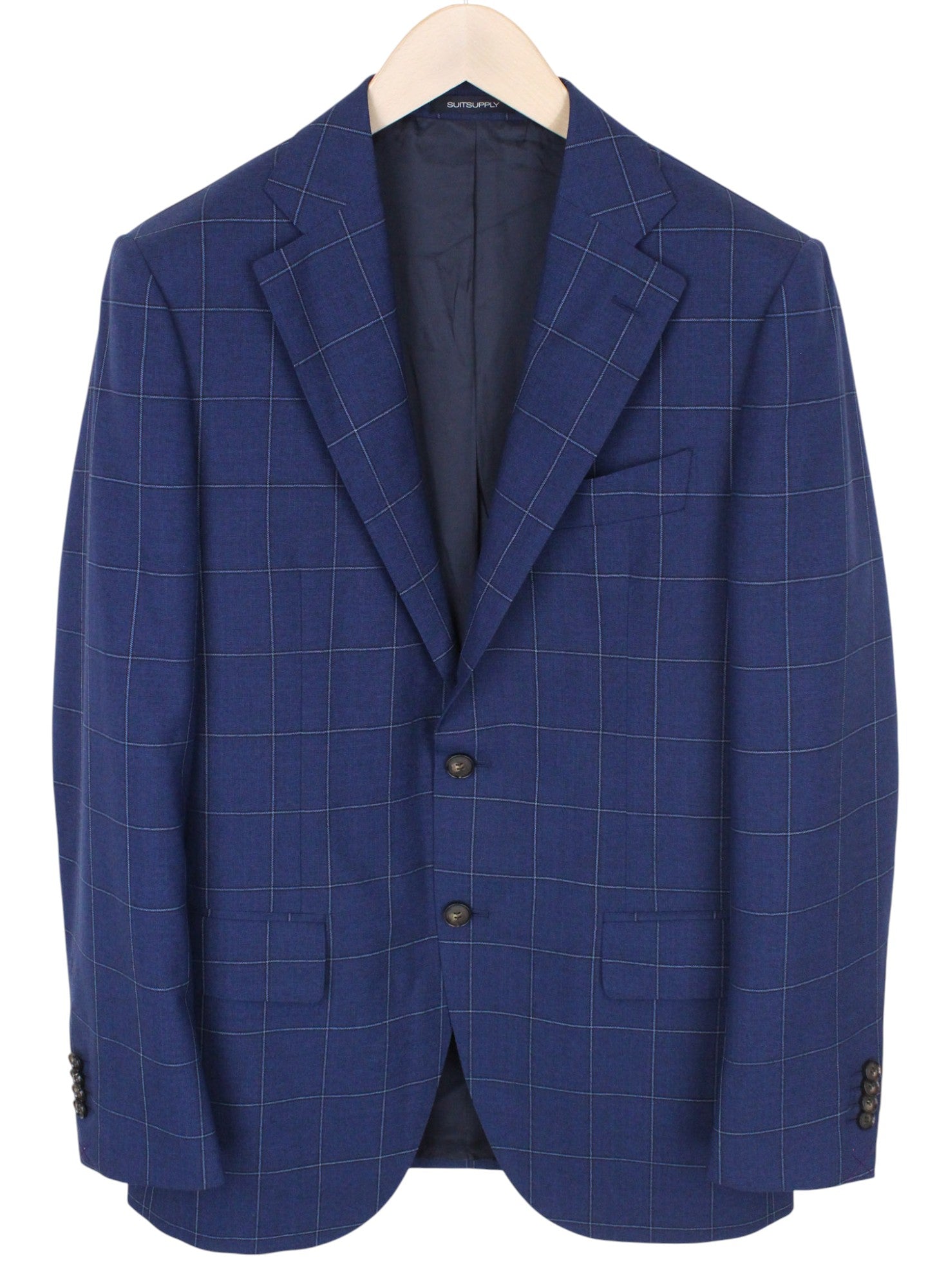 SUITSUPPLY Lazio Men's Suit UK38R Blue Windowpane Wool Mohair 2-Piece Slim