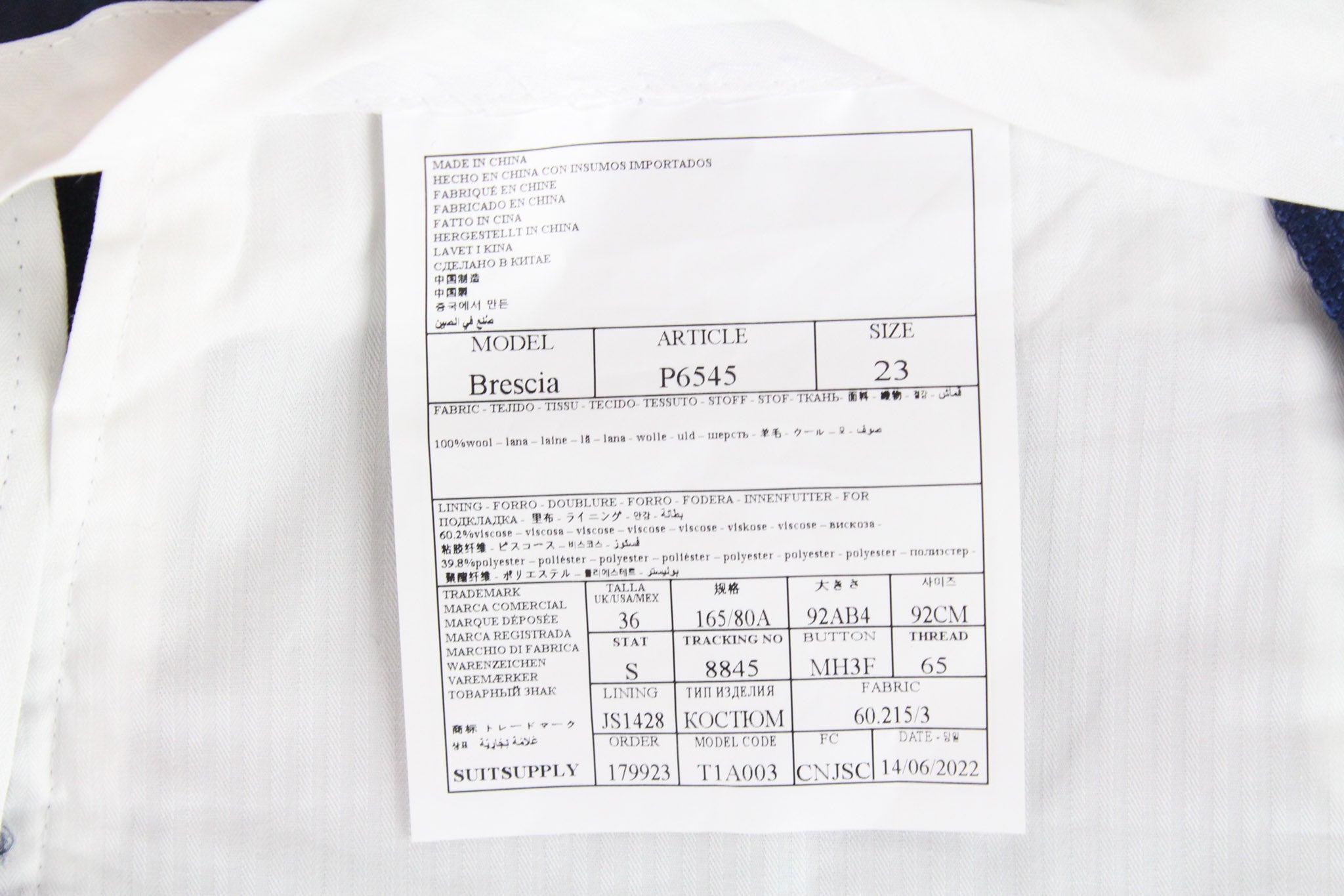 SUITSUPPLY Lazio Men's Suit UK38R Super 120s Blue Wool Slim 2-Piece Fit