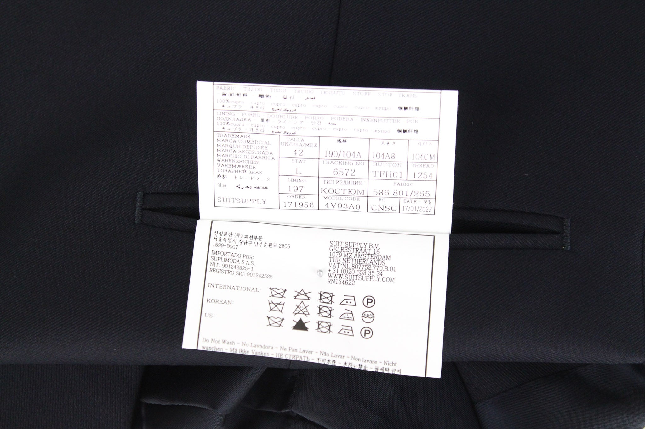 SUITSUPPLY Havana Peak Men's UK42L Blue Slim 3-Piece Super 110s Wool Suit