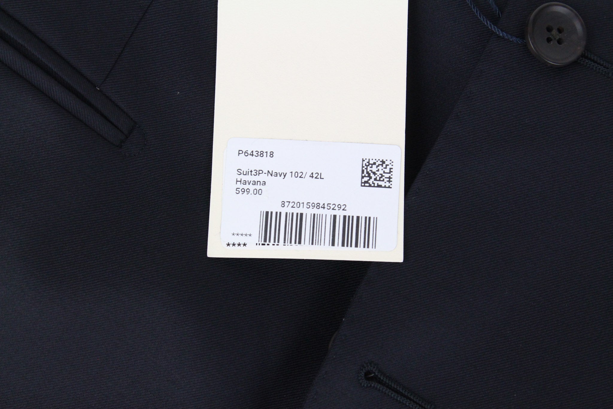 SUITSUPPLY Havana Peak Men's UK42L Blue Slim 3-Piece Super 110s Wool Suit