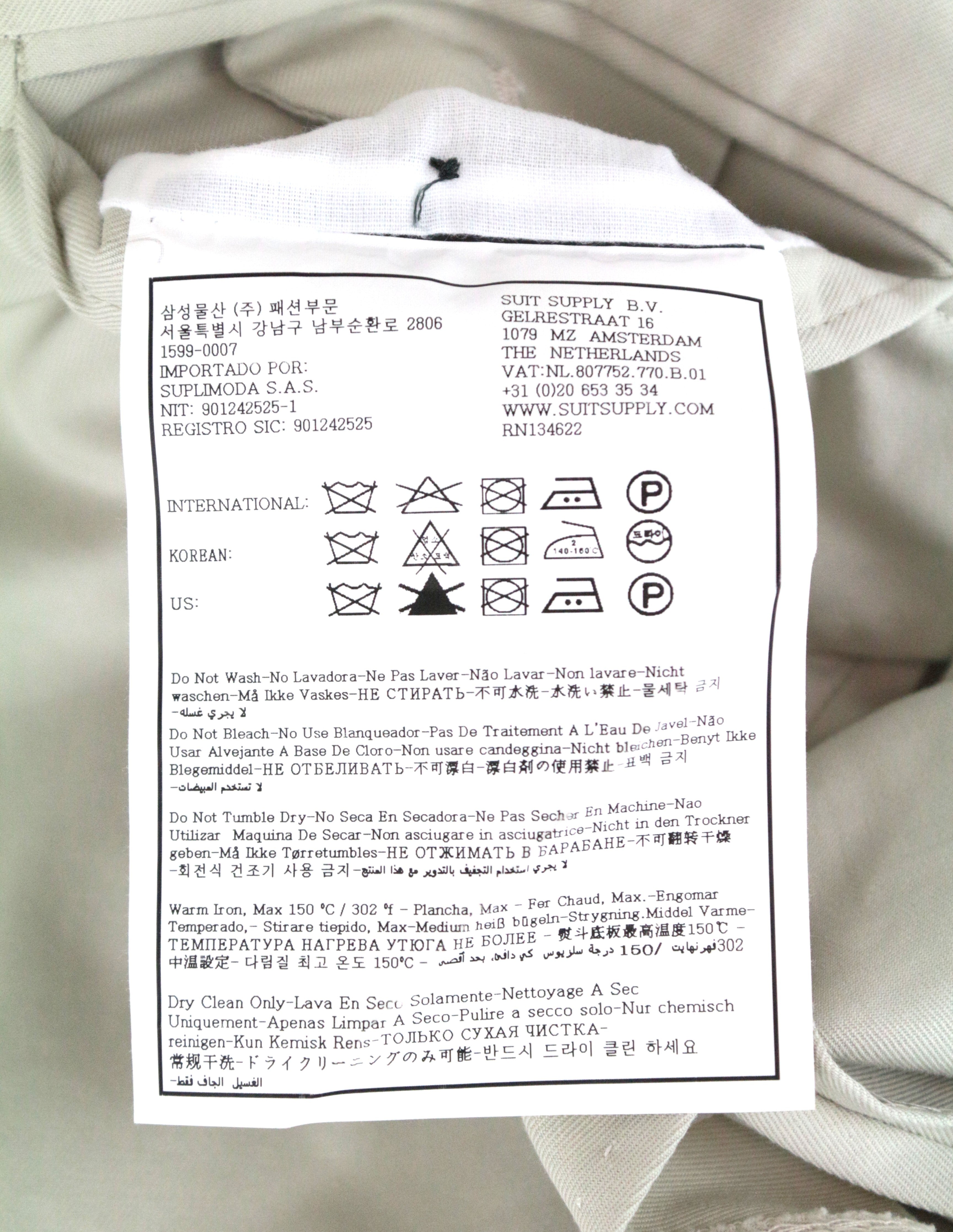 SUITSUPPLY Havana Men's Suit UK36R Ecru Slim Cotton 2-Piece Jetted Classic