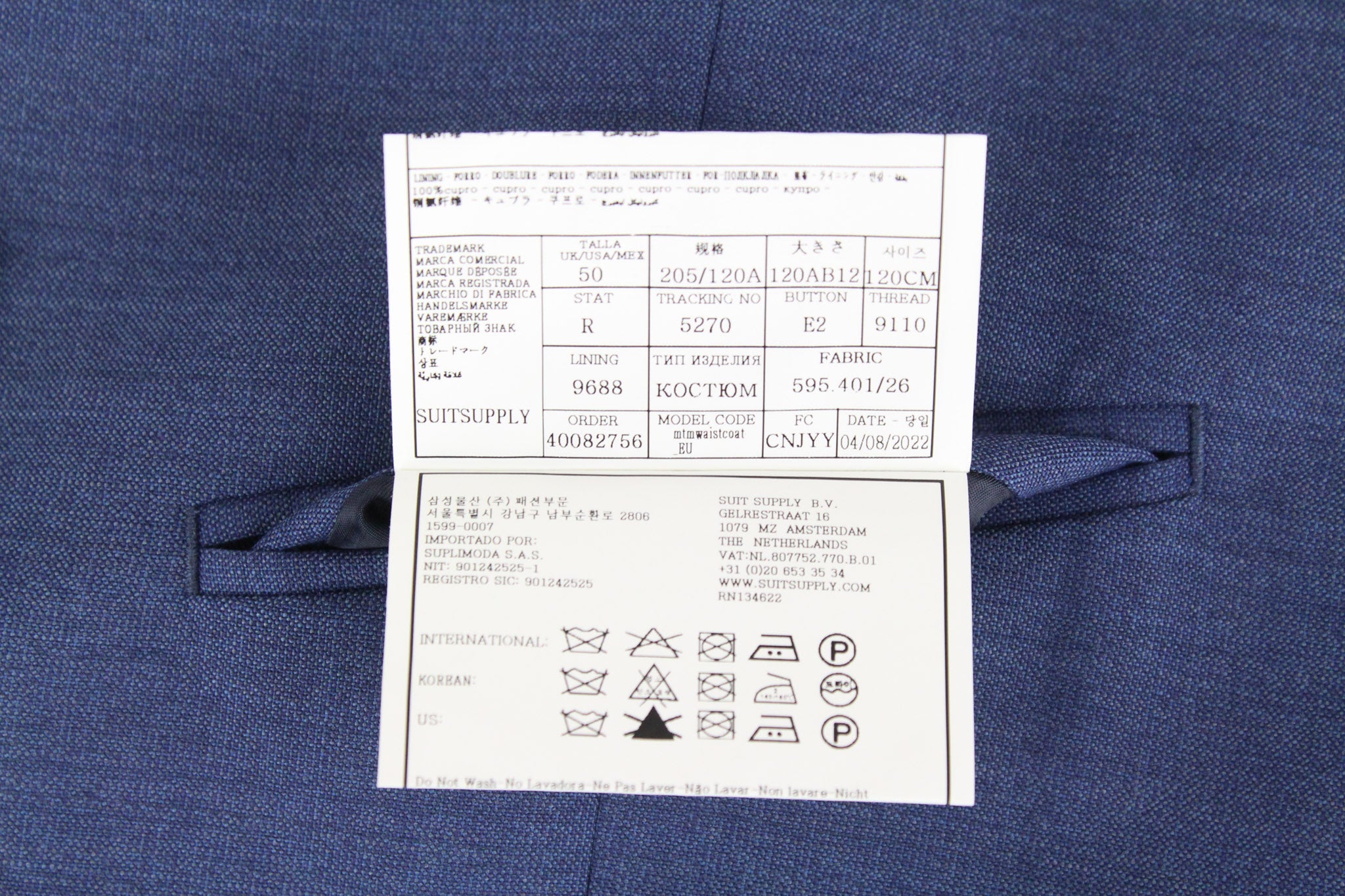 SUITSUPPLY La Spalla Men's Suit UK48R Blue 3-Piece Pure Wool Single-Breast