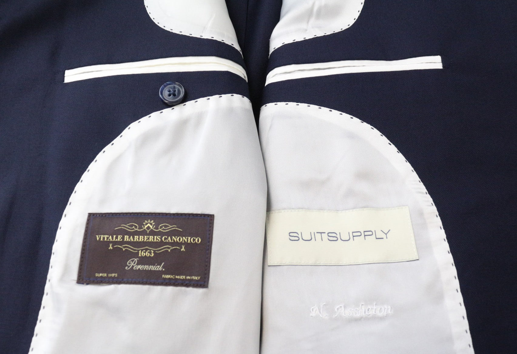 SUITSUPPLY La Spalla Men's Suit UK40R Blue Slim Wool S130s 3-Piece Tuxedo