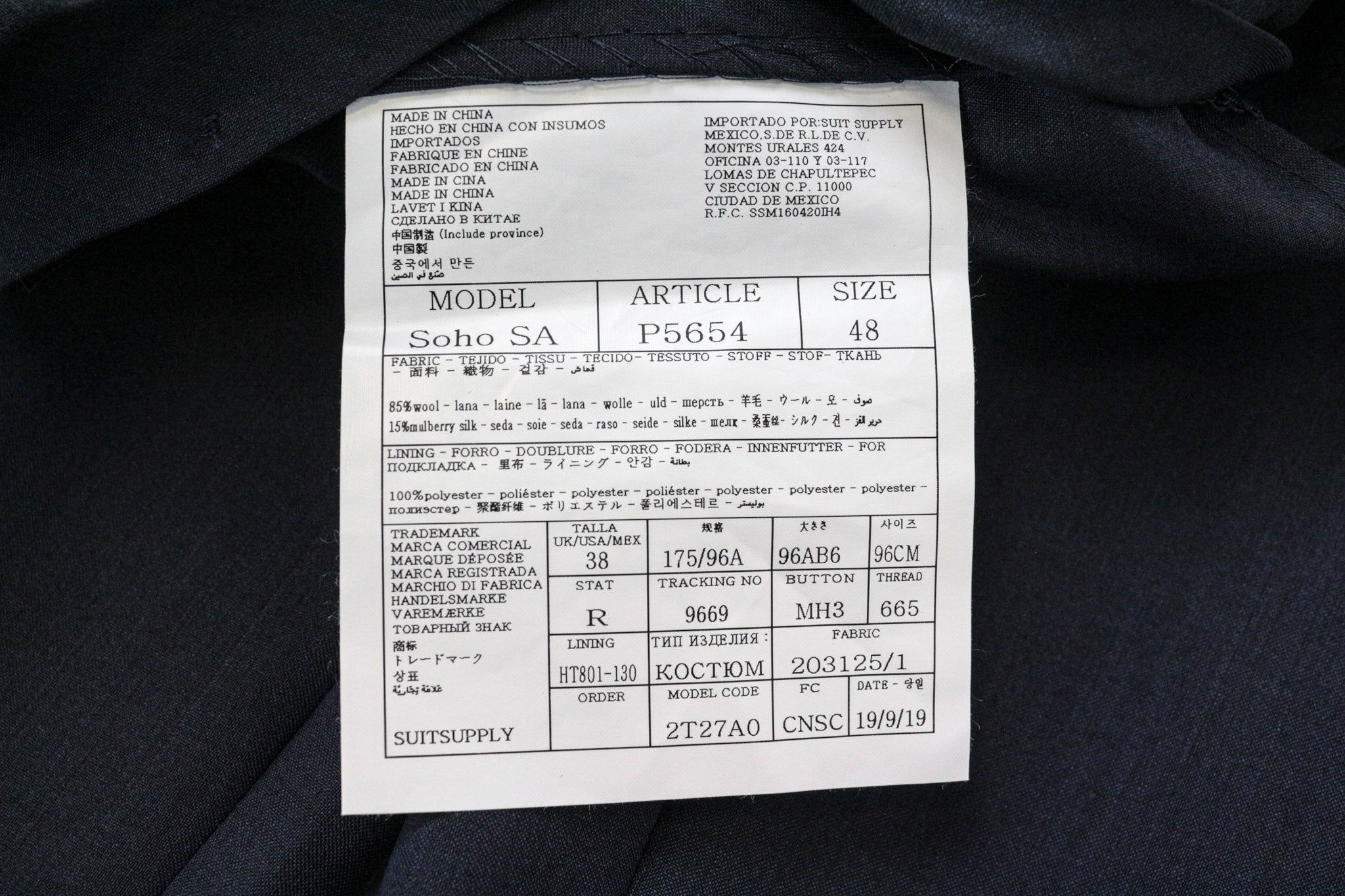 SUITSUPPLY Havana UK38L Men's Slim Blue Wool-Silk Melange 2Pc Unlined Suit