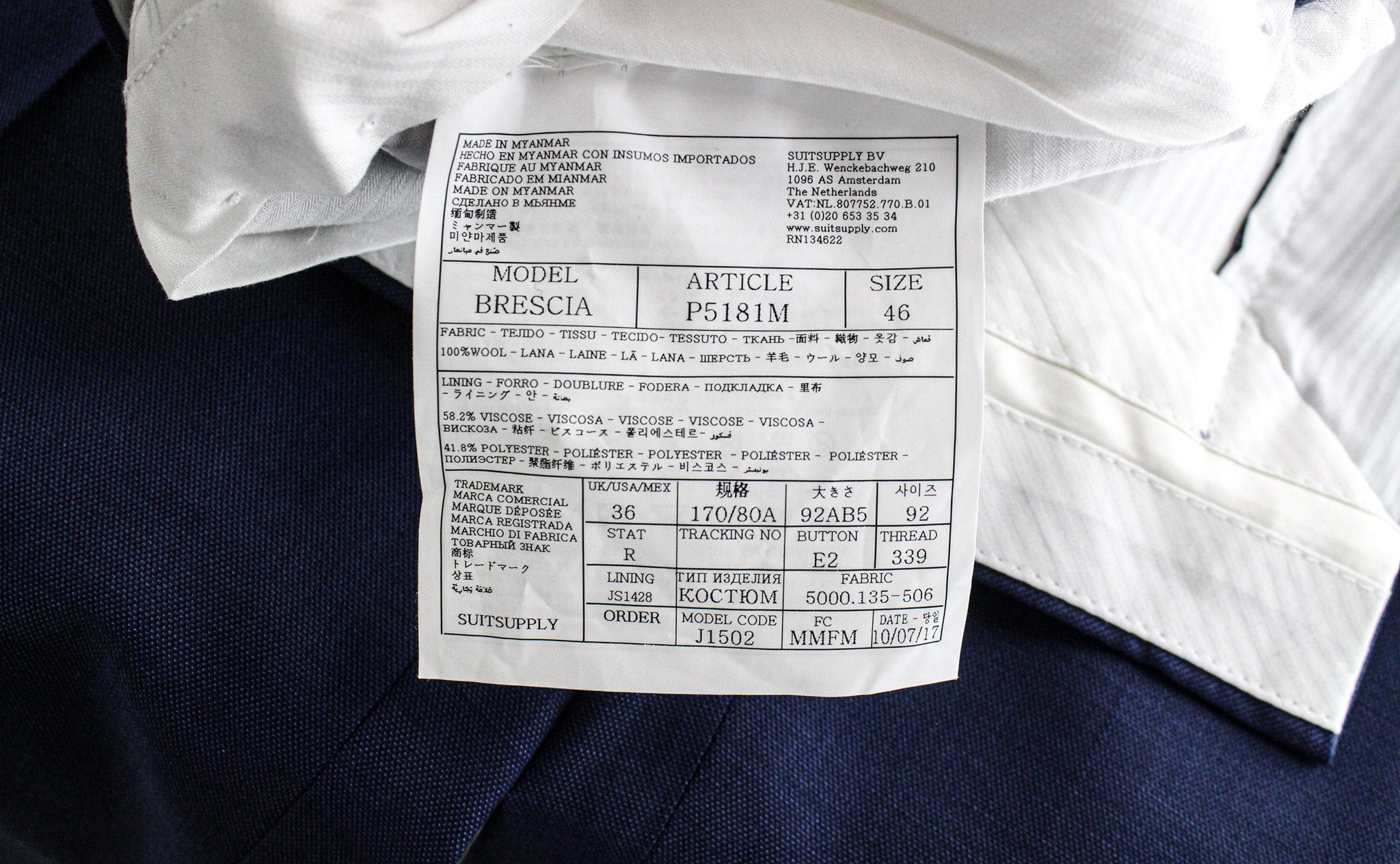 SUITSUPPLY Napoli Men's UK36R Classic Blue Pure Wool Super 110's 2 Piece Suit