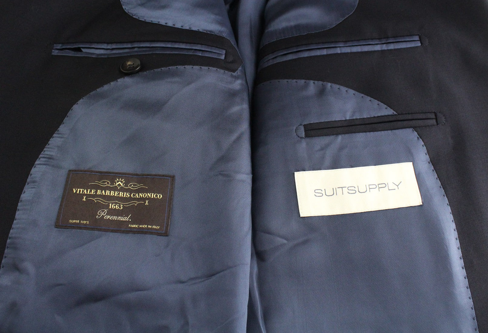 SUITSUPPLY La Spalla Men's UK50L Dark Blue Classic Lined Pure Wool 3 Piece Suit