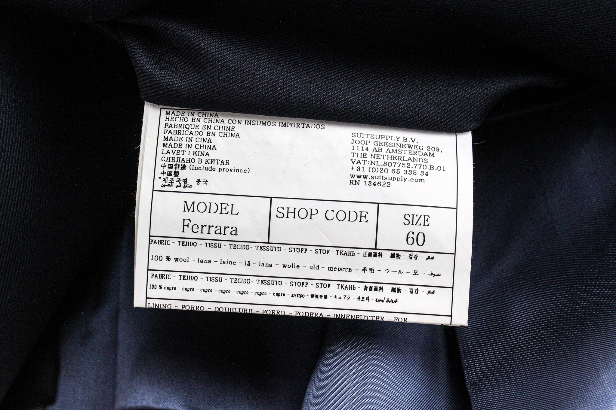 SUITSUPPLY La Spalla Men's UK50L Dark Blue Classic Lined Pure Wool 3 Piece Suit