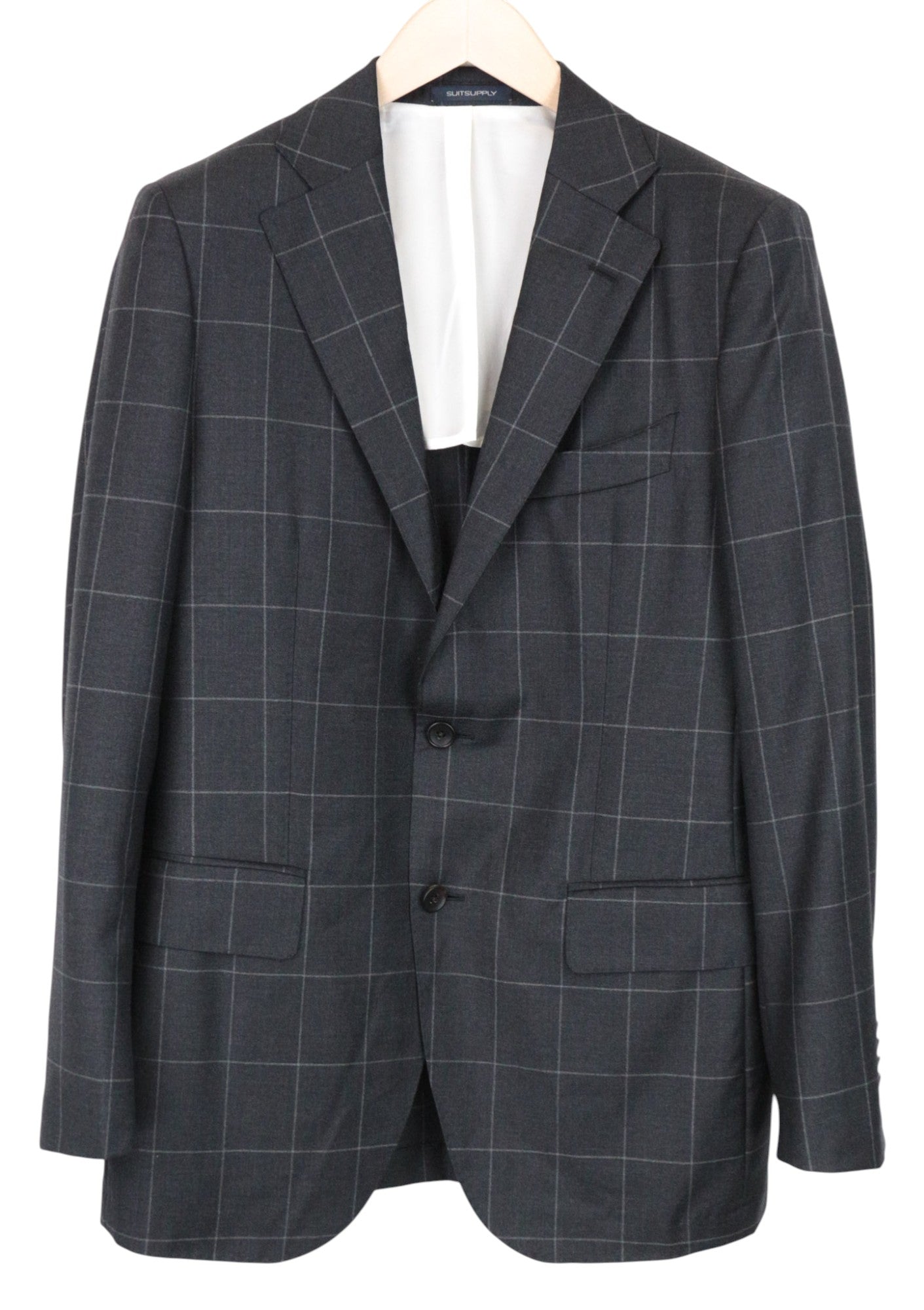 SUITSUPPLY La Spalla Men's UK38R Grey Slim Wool Windowpane Suit 2Pc