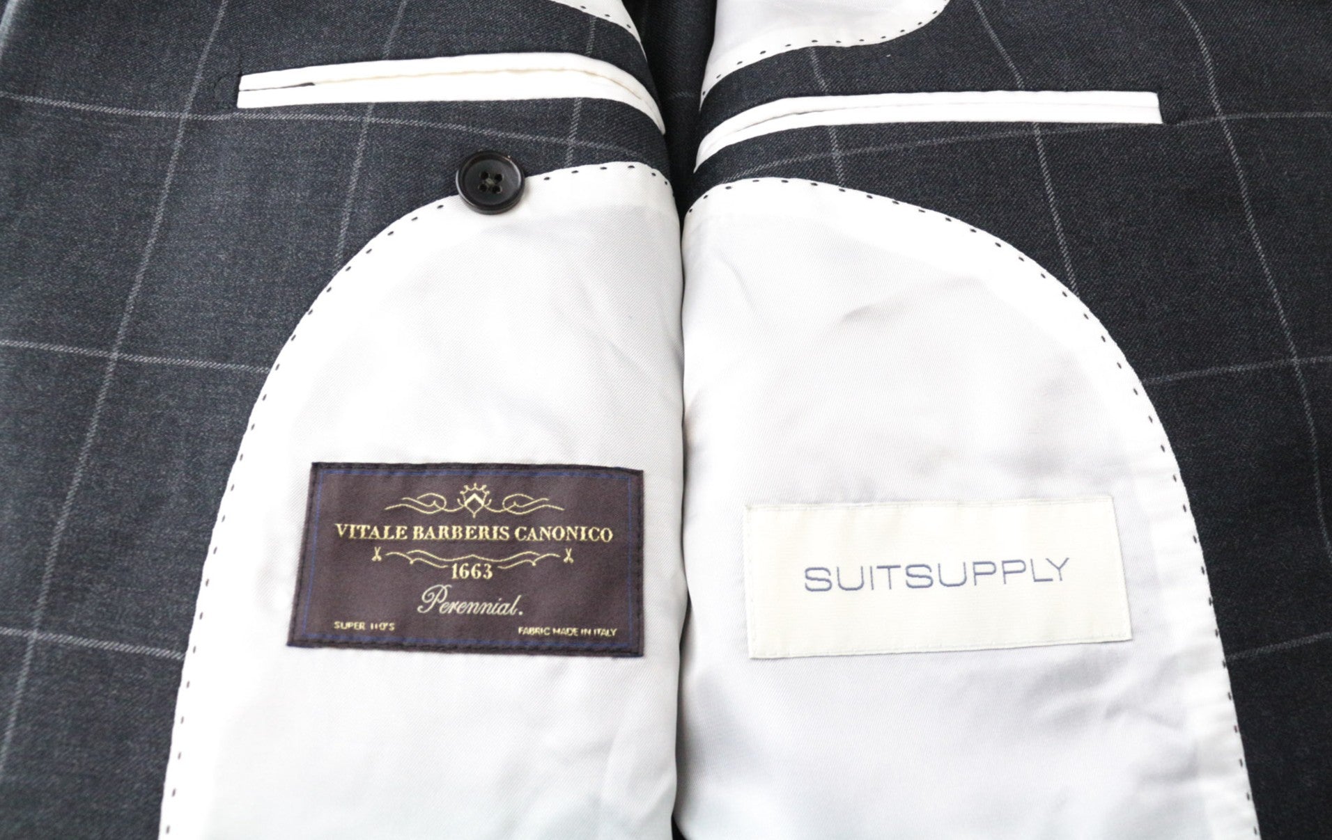 SUITSUPPLY La Spalla Men's UK38R Grey Slim Wool Windowpane Suit 2Pc