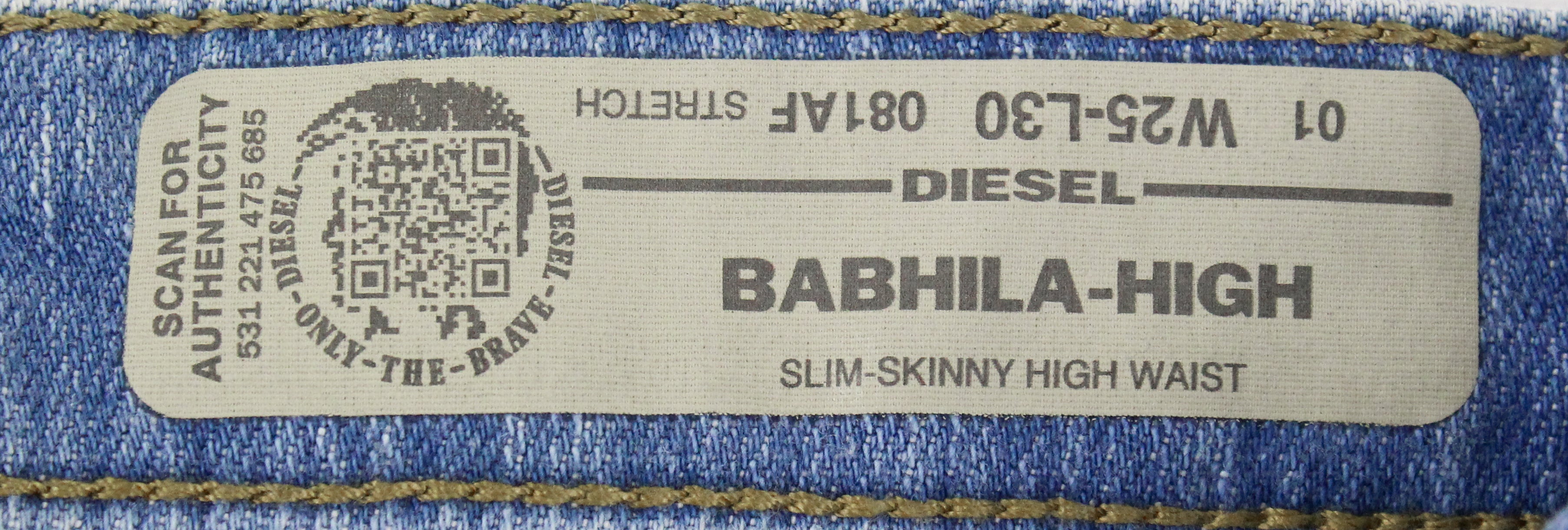 DIESEL Babhila-High 081AF moteriški džinsai W25/L30 Distress Blue Classic Slim Skinny