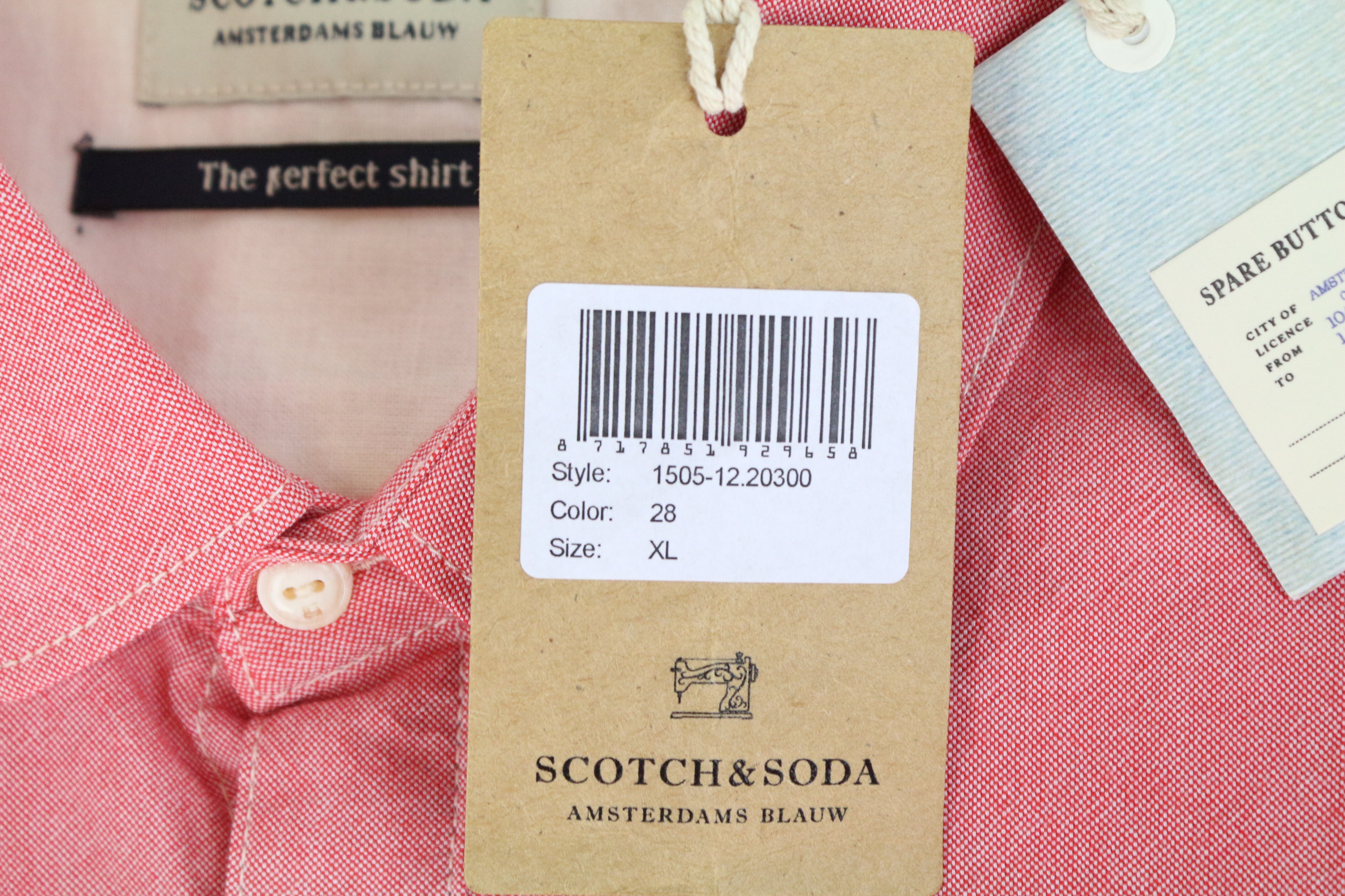 SCOTCH &amp; SODA „Ams Couture“ vyriški marškinėliai, XL dydžio, rožiniai, su sagomis, grynos medvilnės ilgomis rankovėmis 