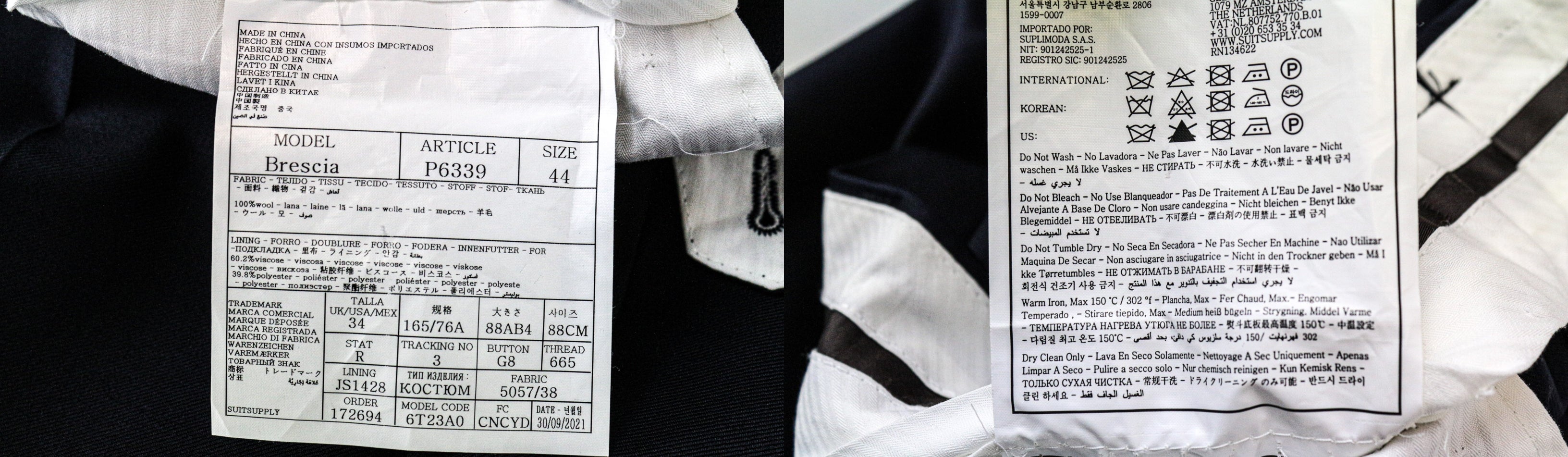 SUITSUPPLY Napoli Men's Suit UK34R Blue Wool 3Pc Classic Fit Single-Breasted