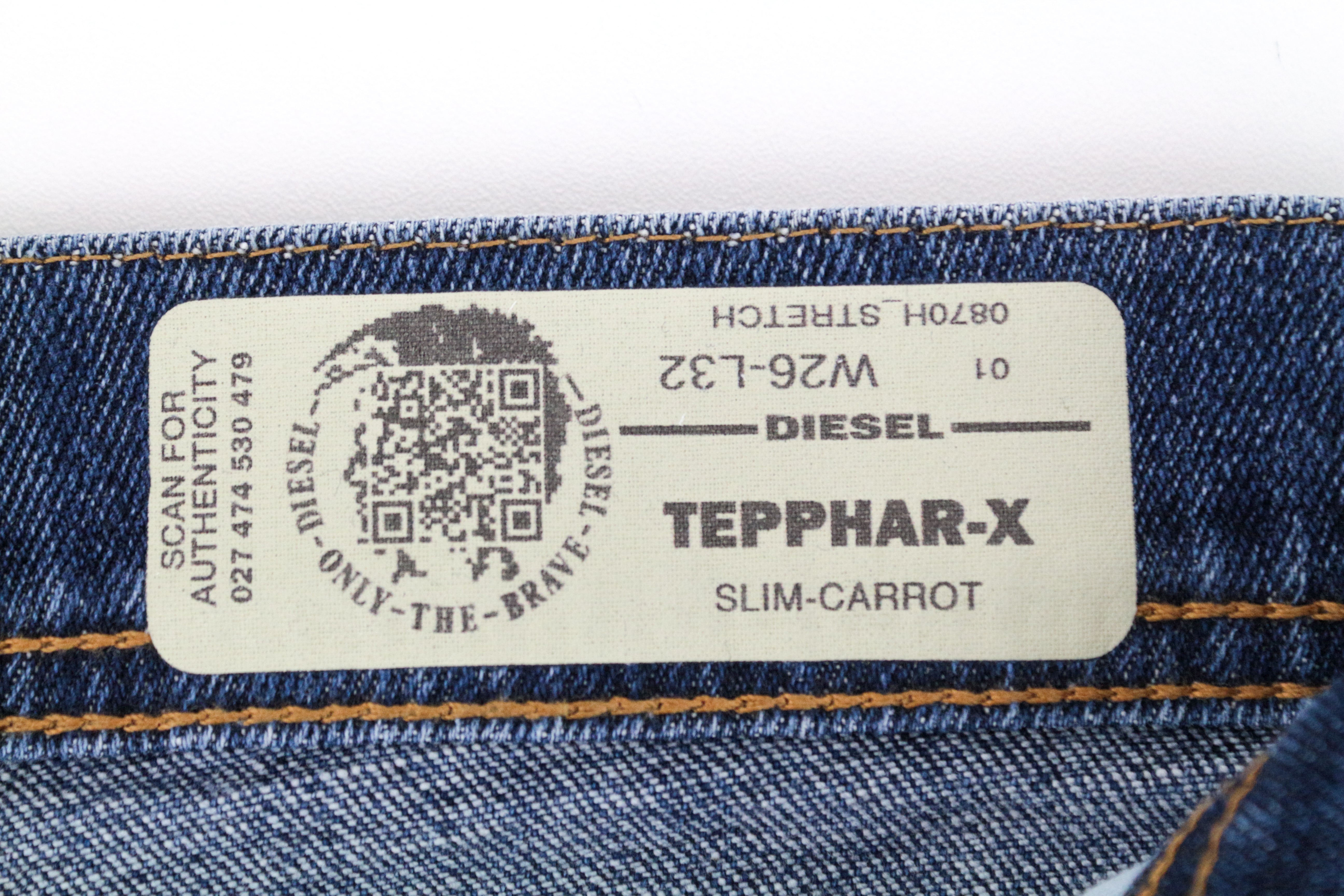 DIESEL Tepphar-X 0870H W26 L32 Carrot Slim Blue Cotton Stretch Jeans