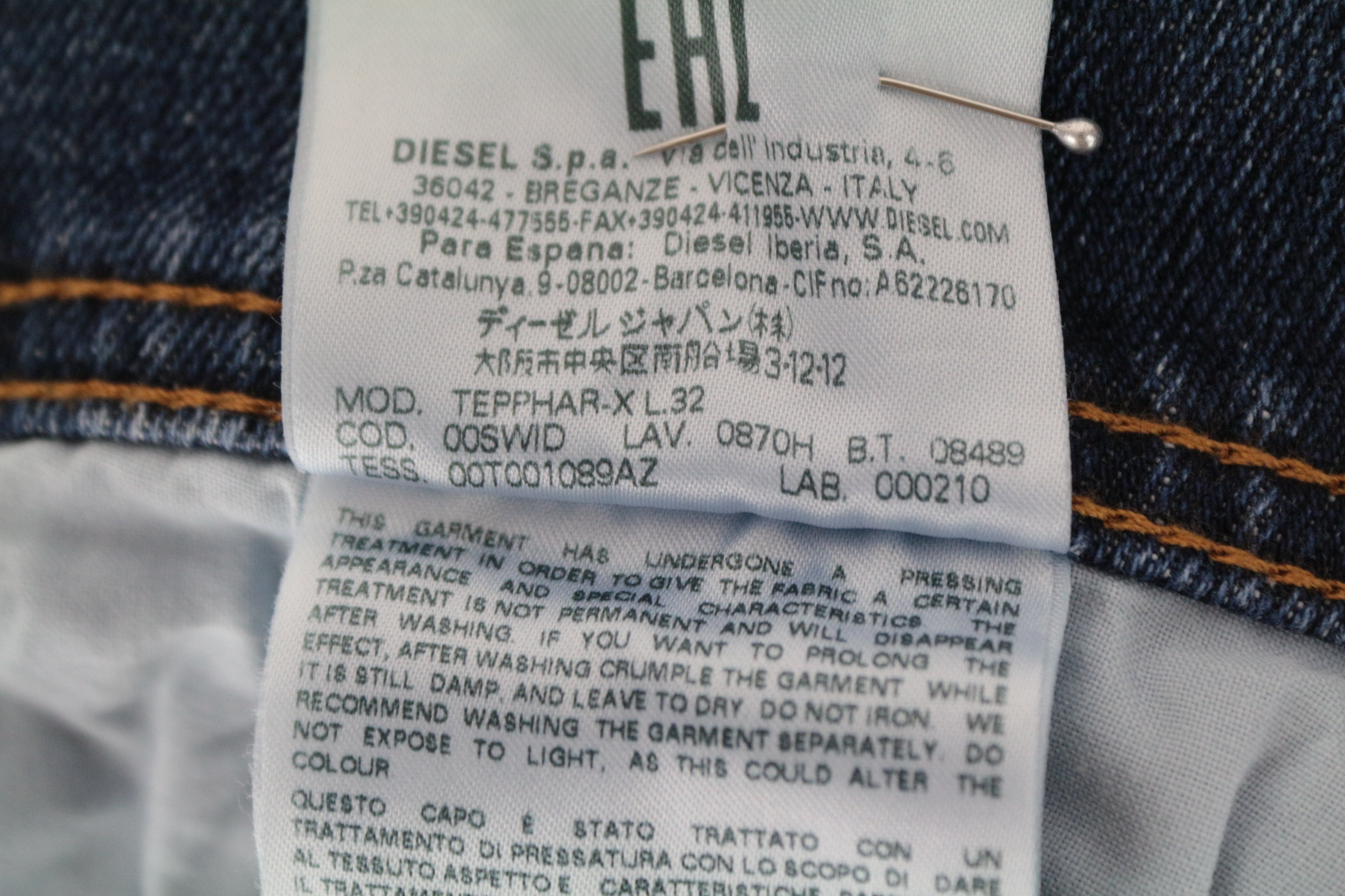 DIESEL Tepphar-X 0870H W26/L32 Blue Slim Carrot Washed Stretch Fit Jeans