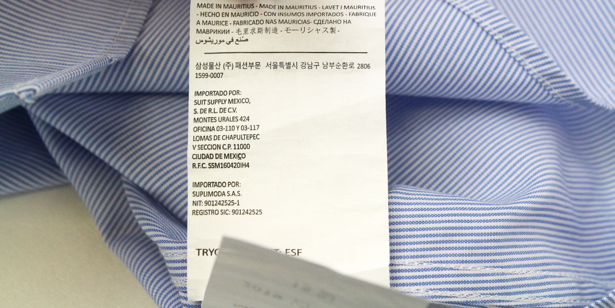 SUITSUPPLY Men's Formal Shirt 45.7/17.75L Blue Cutaway Striped Cotton Extra Slim