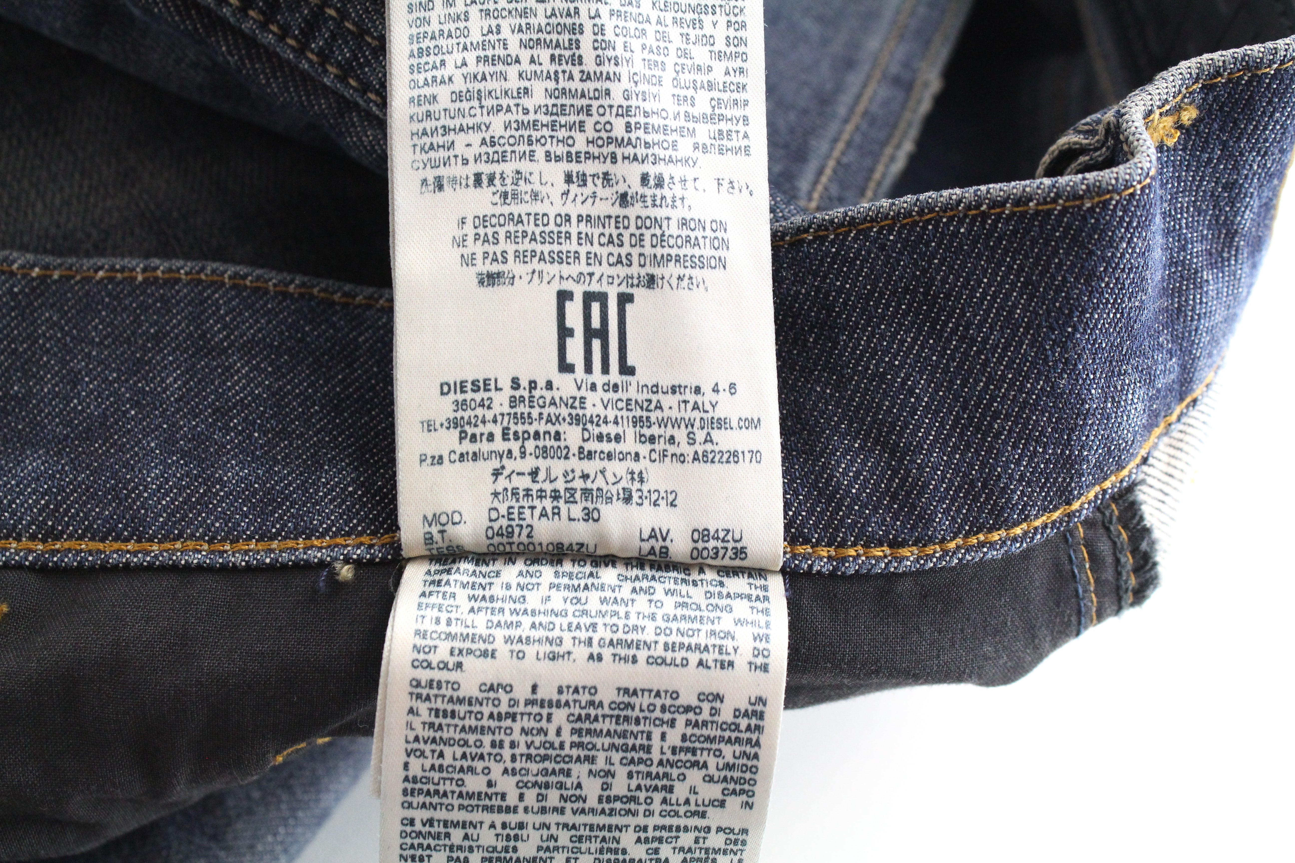 DIESEL D-Eetar 084ZU vyriški džinsai W29/L30 siaurėjantys, mėlyni, tamprūs, skalbti 