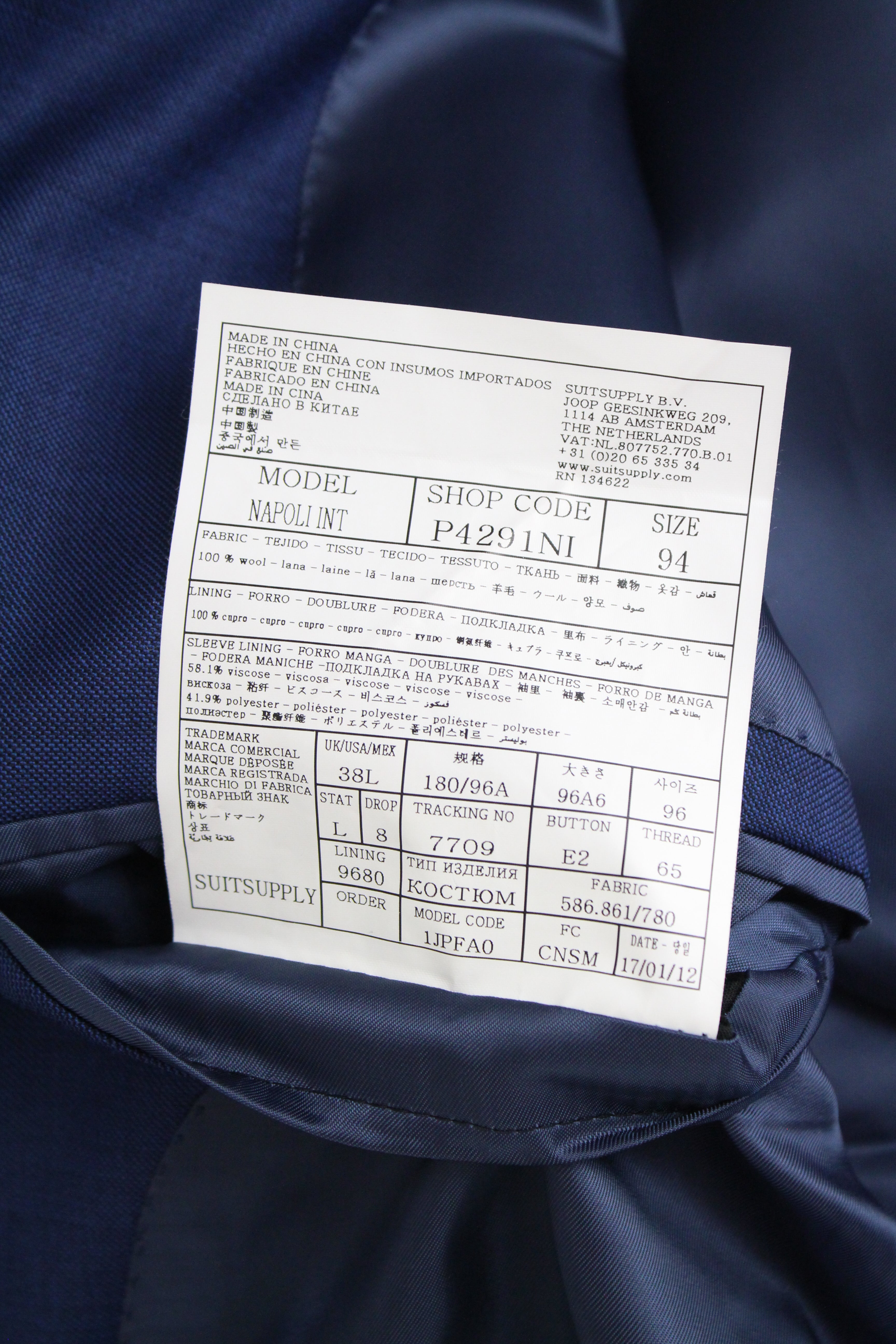 SUITSUPPLY Napoli Men Blazer UK38L Pure Wool Super 110's Single-Breasted Blue