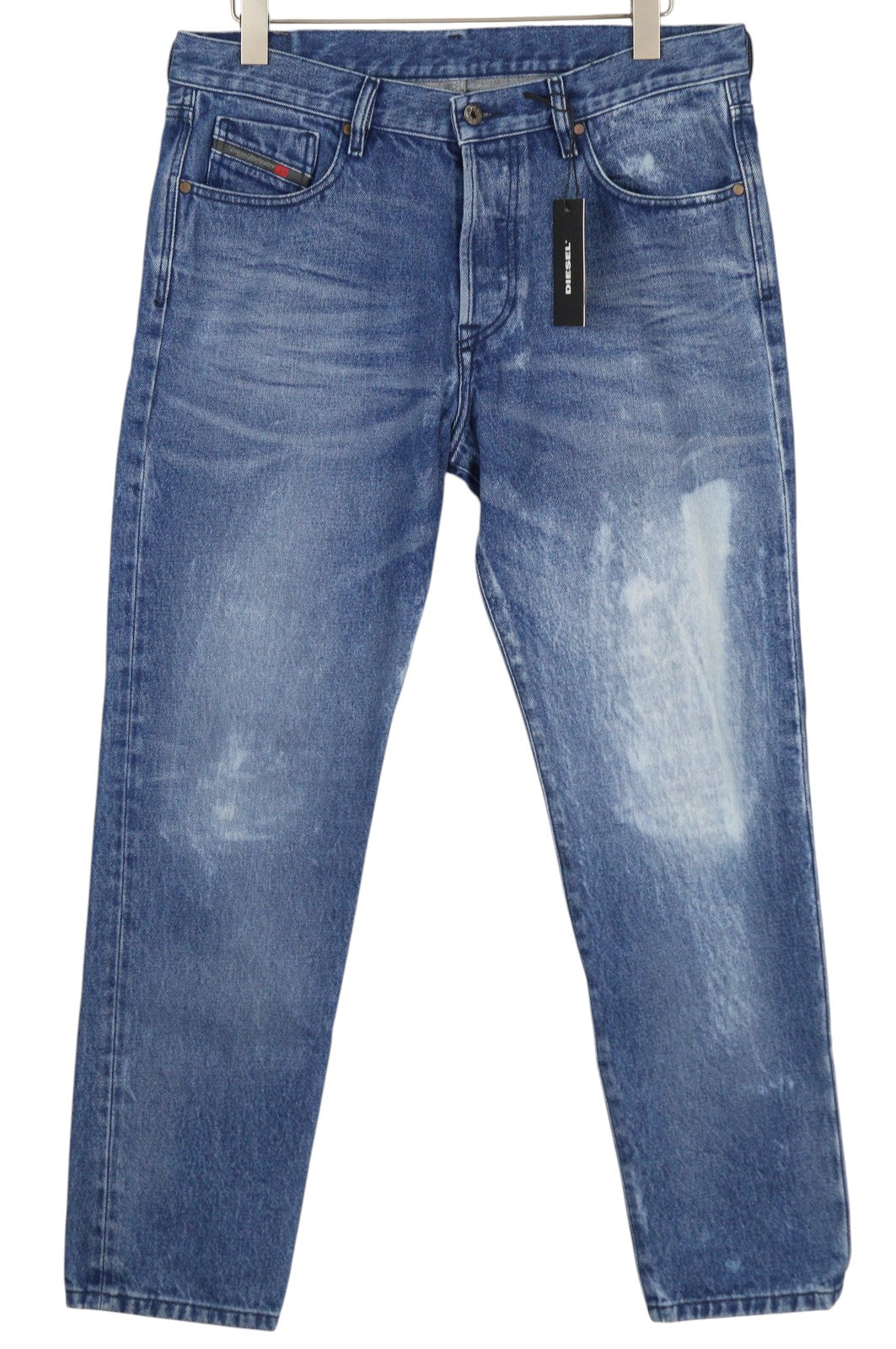 DIESEL Mharky 0076Y Men Jeans W32 Blue Faded Washed Regular Fit Button Fy Logo