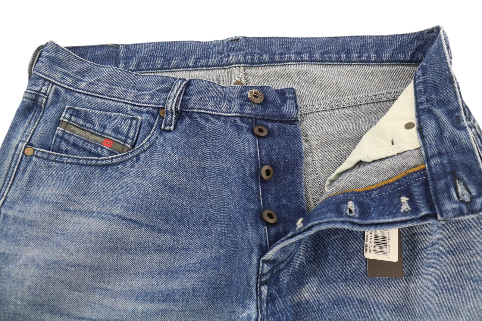 DIESEL Mharky 0076Y Men Jeans W32 Blue Faded Washed Regular Fit Button Fy Logo