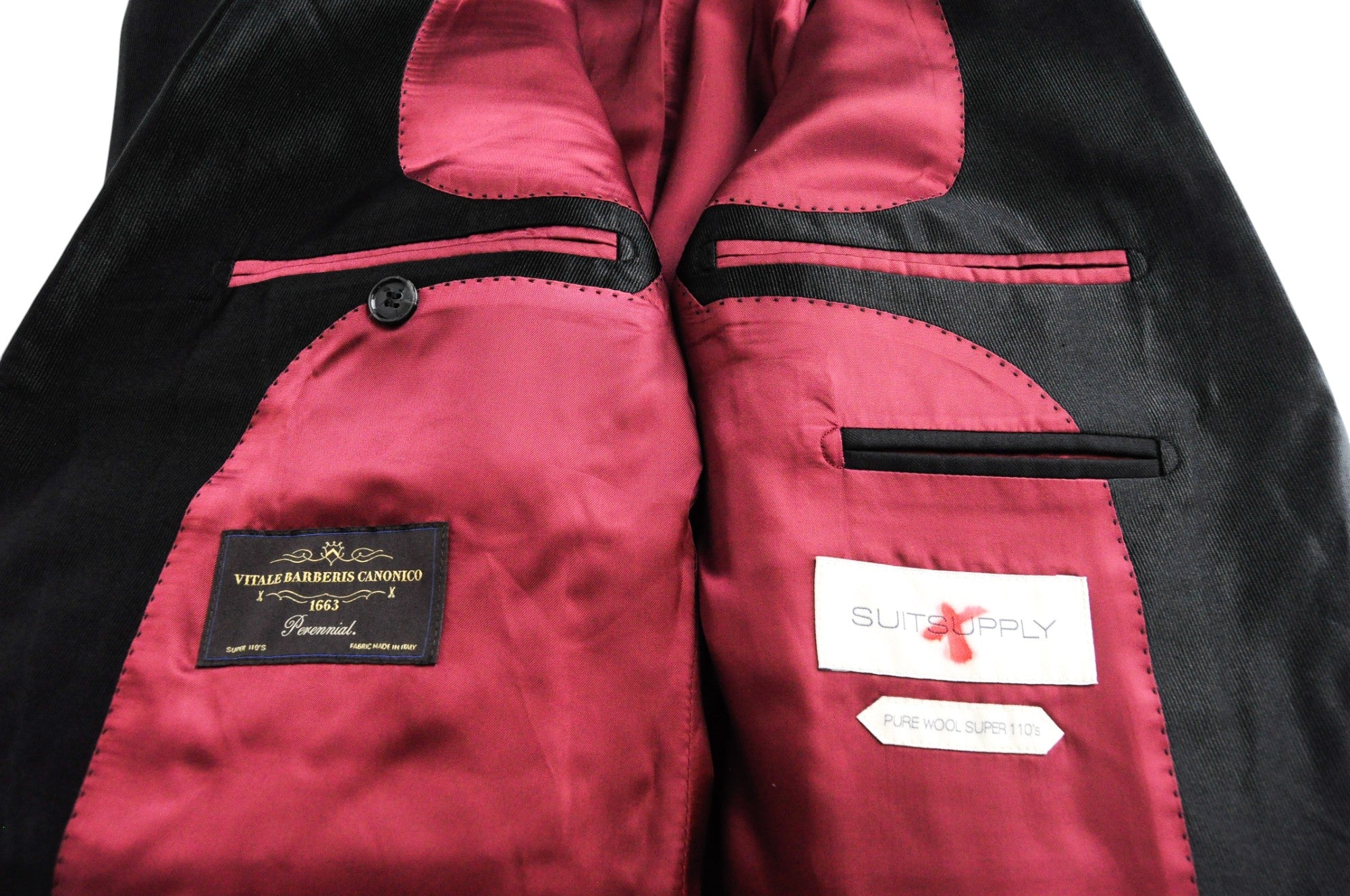 SUITSUPPLY Men's UK44S Lazio Tuxedo Suit Black Slim Wool 2 Piece Super 110's