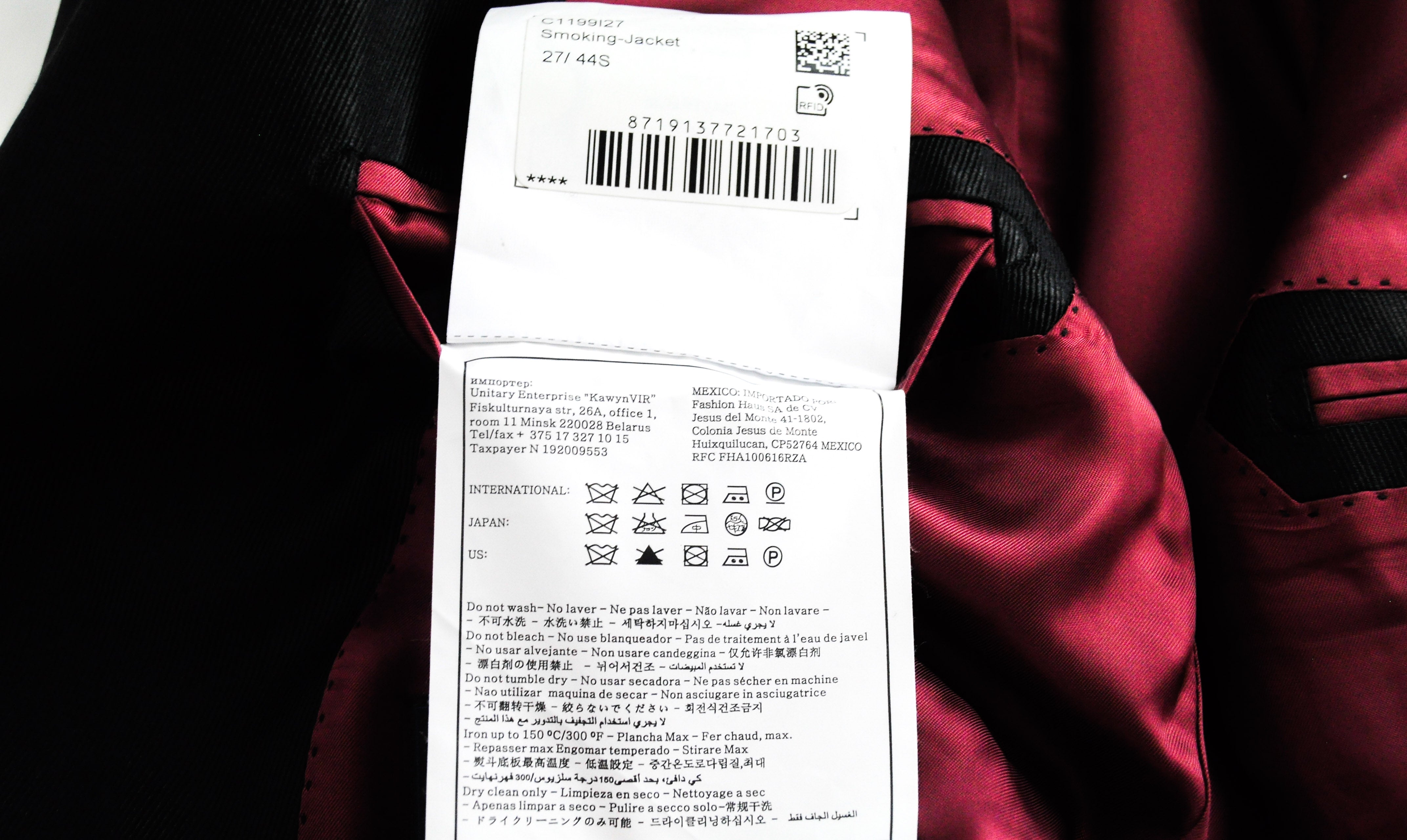 SUITSUPPLY Men's UK44S Lazio Tuxedo Suit Black Slim Wool 2 Piece Super 110's