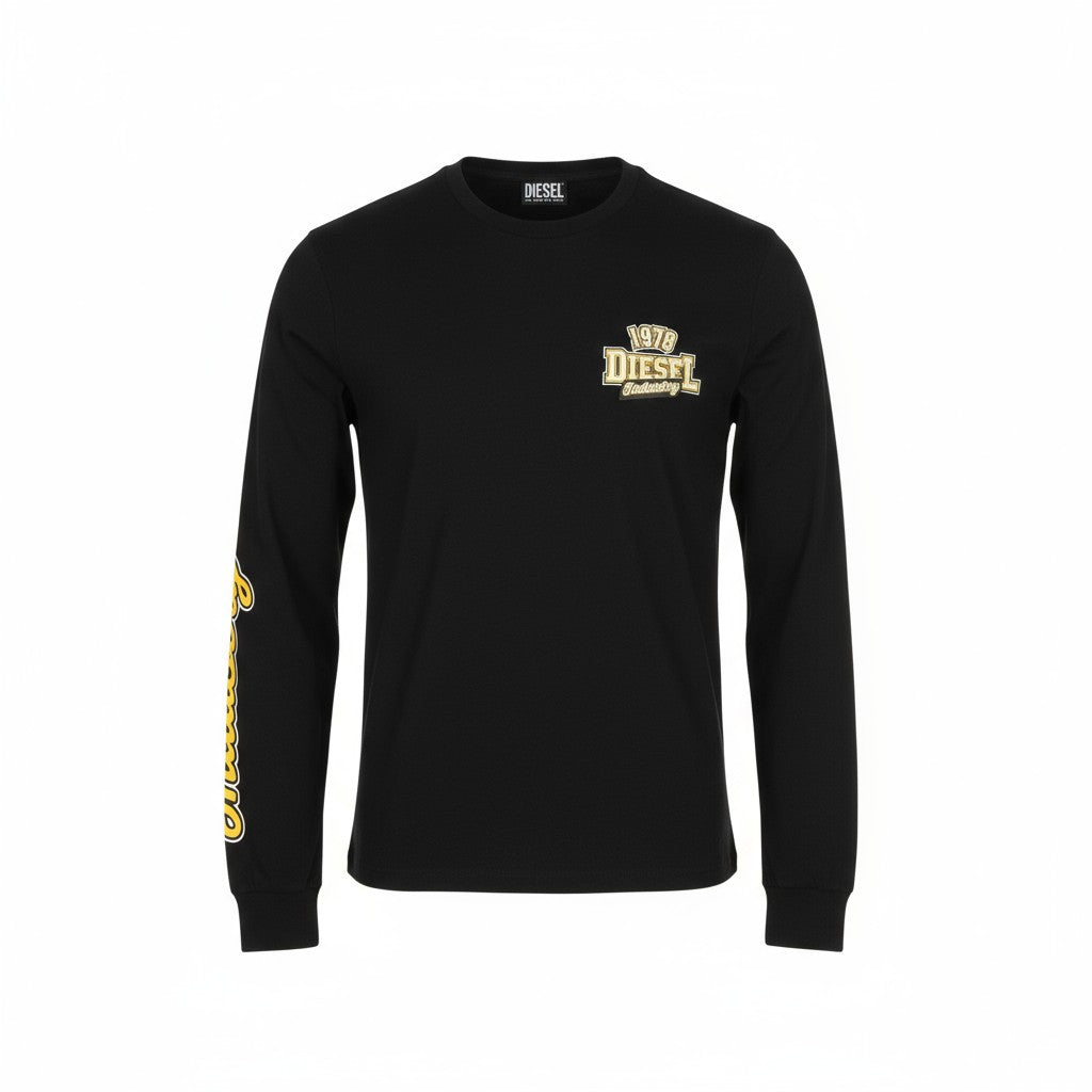 DIESEL T-Diegos-LS-K27 vyriški marškinėliai su XL dydžio juodais megztiniais ir apvalia apykakle 