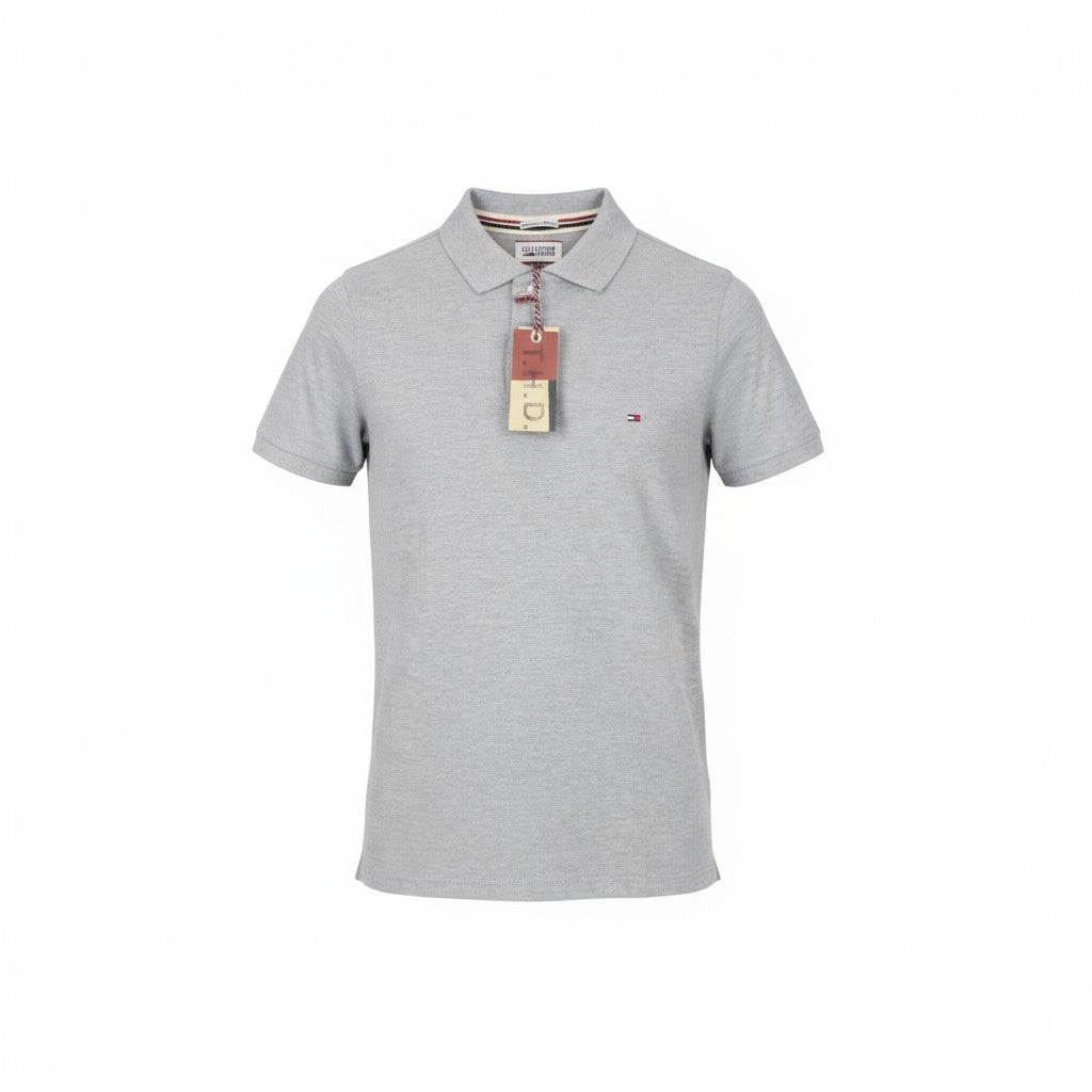 TOMMY HILFIGER DENIM Men T-Shirt S Light Grey Polo Tricot Melange Short Sleeve