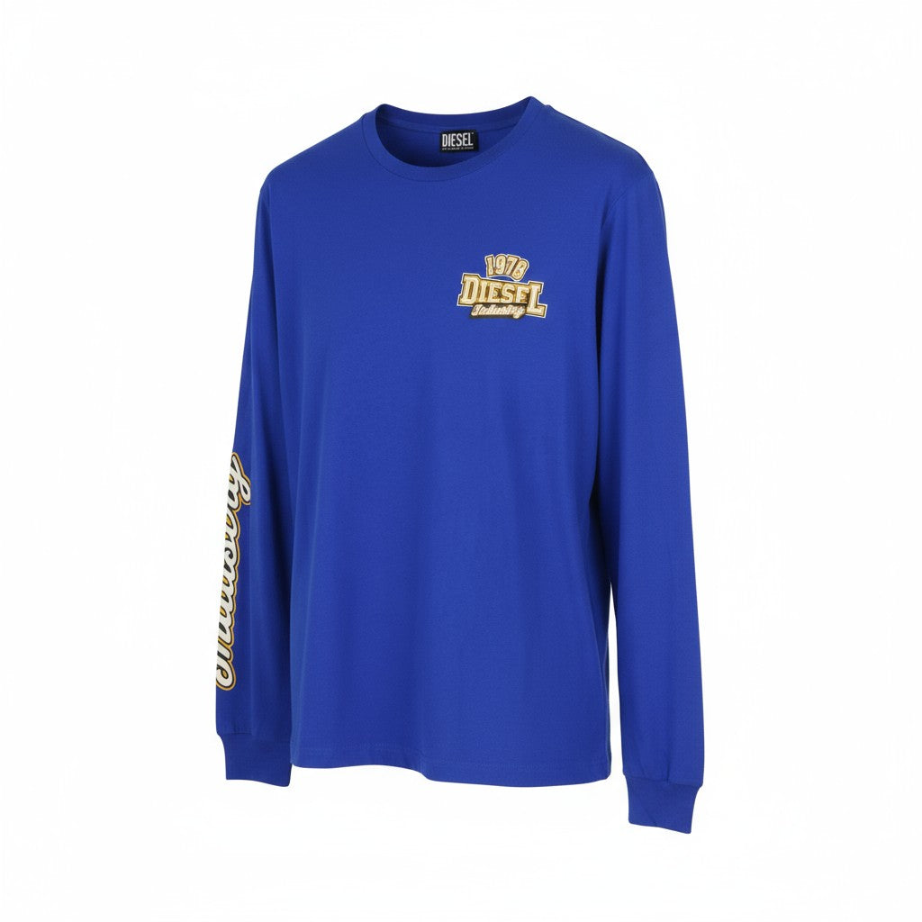 DIESEL T-Diegos-LS-K27 vyriški marškinėliai XL dydžio, mėlyni, megztiniai su apvalia kaklu.