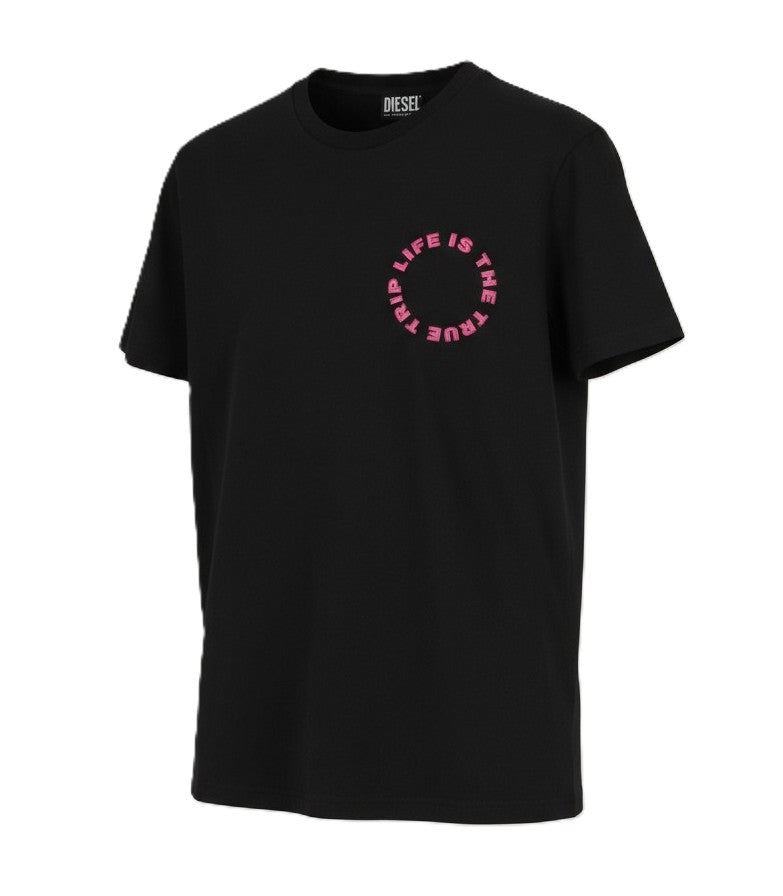 DIESEL T-Diegos-B7 vyriški marškinėliai M, juodi, trumpomis rankovėmis, apvalia apykakle, trikotažinio audinio 