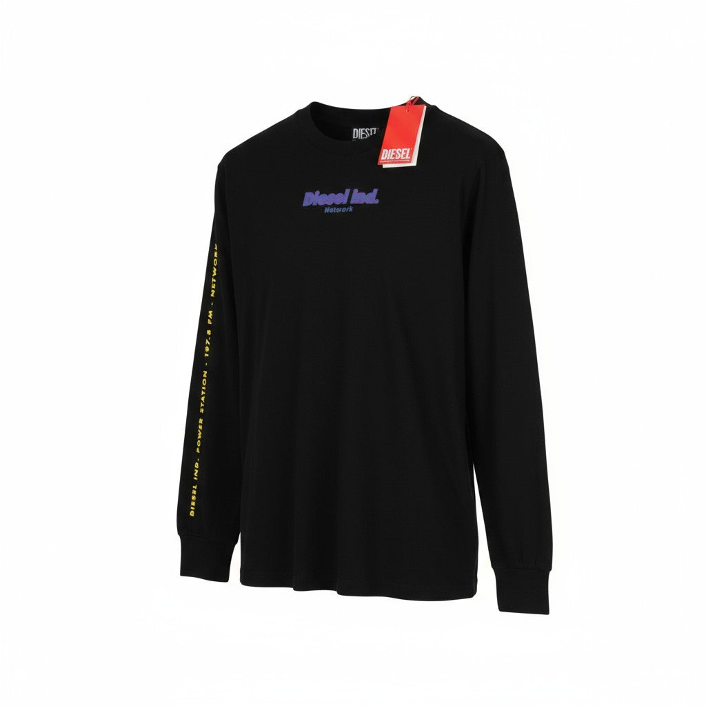 DIESEL T-Just-LS-E4 vyriški marškinėliai M, juodi, ilgomis rankovėmis, apvalia kaklo iškirpte, trikotažo spalvos