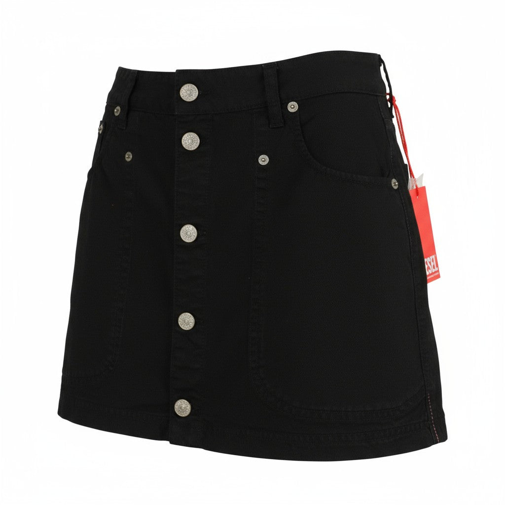 DIESEL O-Beige moteriškas sijonas W26 juodas dryžuotas sijonas su sagomis, laisvalaikio mini sijonas, RRP150