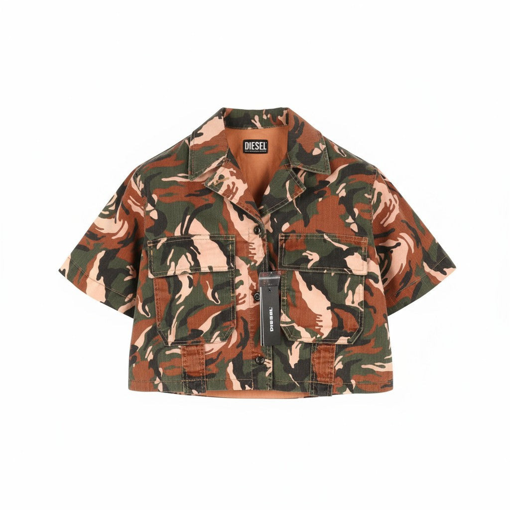 DIESEL C-Adara-Cmf moteriška striukė S trumpomis rankovėmis, trumpinta kamufliažine spalva, RRP175