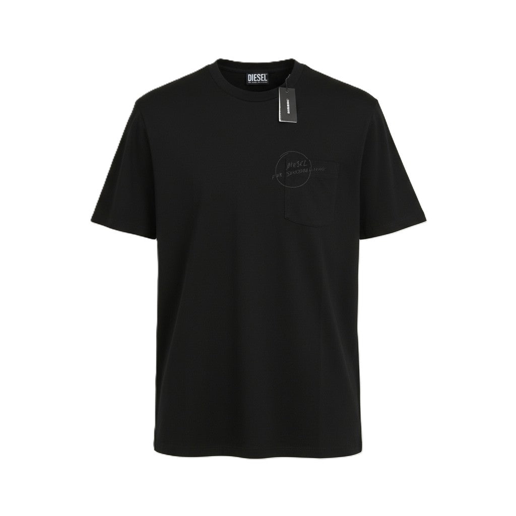 DIESEL T-Just-Worky vyriški marškinėliai su apvalia kaklu ir trumpomis rankovėmis, juodi, medvilniniai trikotažiniai marškinėliai M