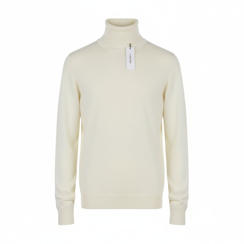 CALVIN KLEIN Merino Rws Turtle vyriškas megztinis L baltas megztinis su logotipu RRP189