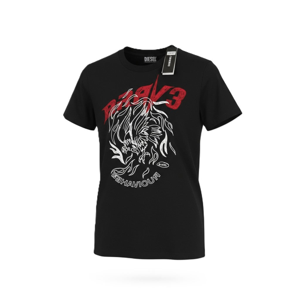 DIESEL T-Sily-B2 vyriški marškinėliai S juodi trikotažiniai tamprūs apvalios apykaklės trumpomis rankovėmis