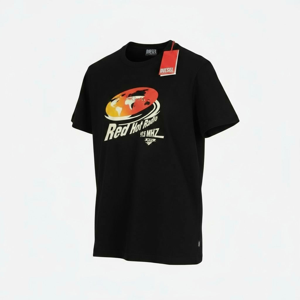 DIESEL T-Diegor-E3 vyriški marškinėliai L dydžio, juodi, trumpomis rankovėmis, apvalia apykakle, trikotažiniai