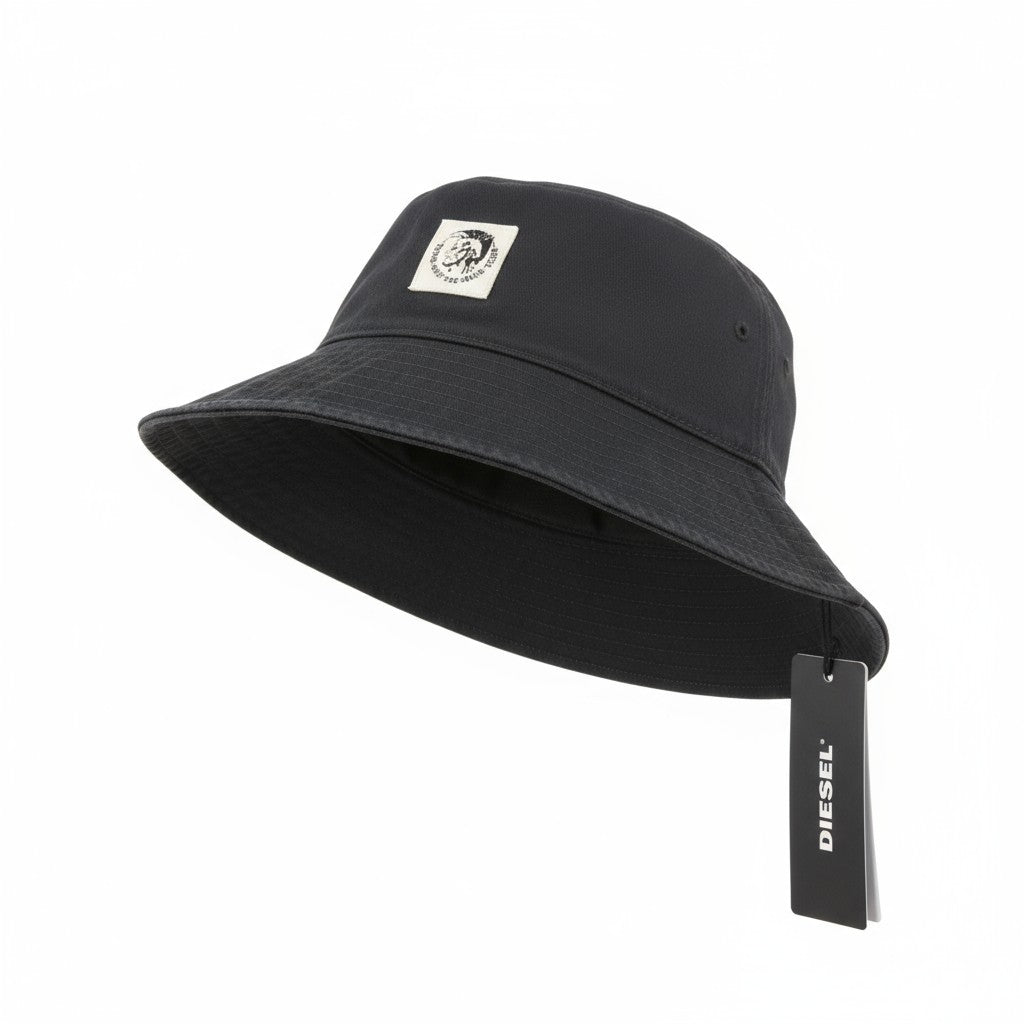 DIESEL D-Indig vyriška kepurė OS Black Bucket All Seasons Casual Patch Dark RRP 100 € 