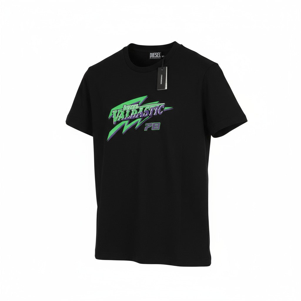 DIESEL T-Diegos-B13 vyriški marškinėliai S, juodi, tamprūs, apvalios iškirptės, trumpomis rankovėmis.