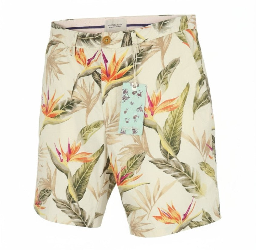 SCOTCH & SODA Men Shorts W30 Chino Colourful Leaf Pattern Pockets Casual