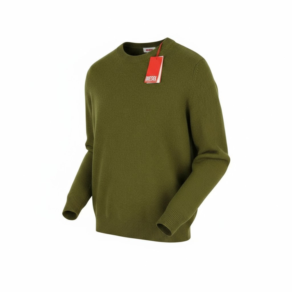 DIESEL K-Olby vyriškas megztinis M, vilnonis, kašmyro mezgimo megztinis su apvalia kaklo iškirpte, žalias, rekomenduojama kaina – 325 € 